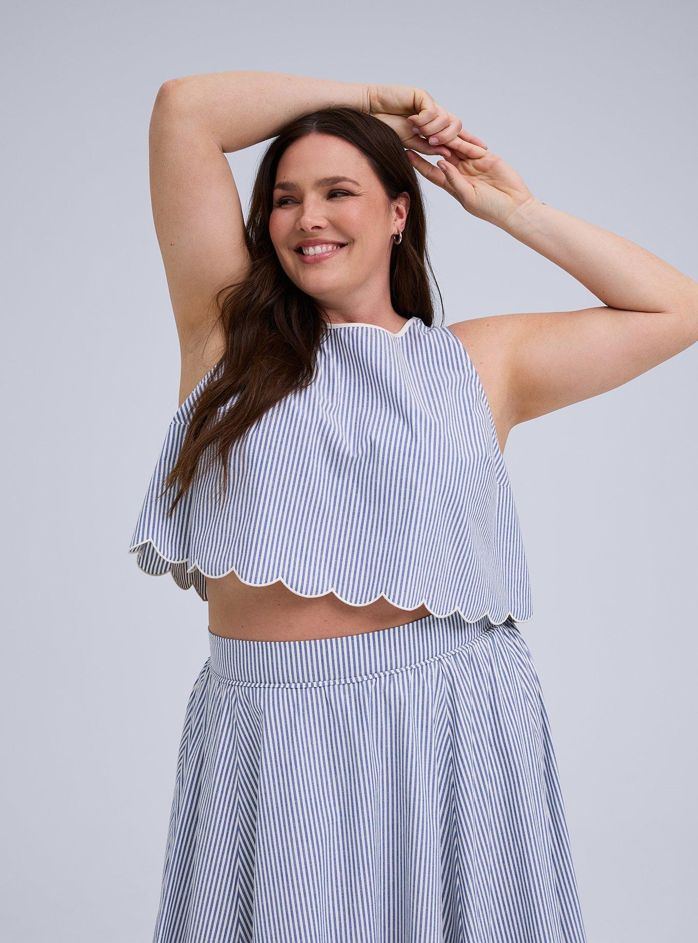 Belle Isle Scallop Edge Top, SEDONA STRIPE BLUE, hi-res