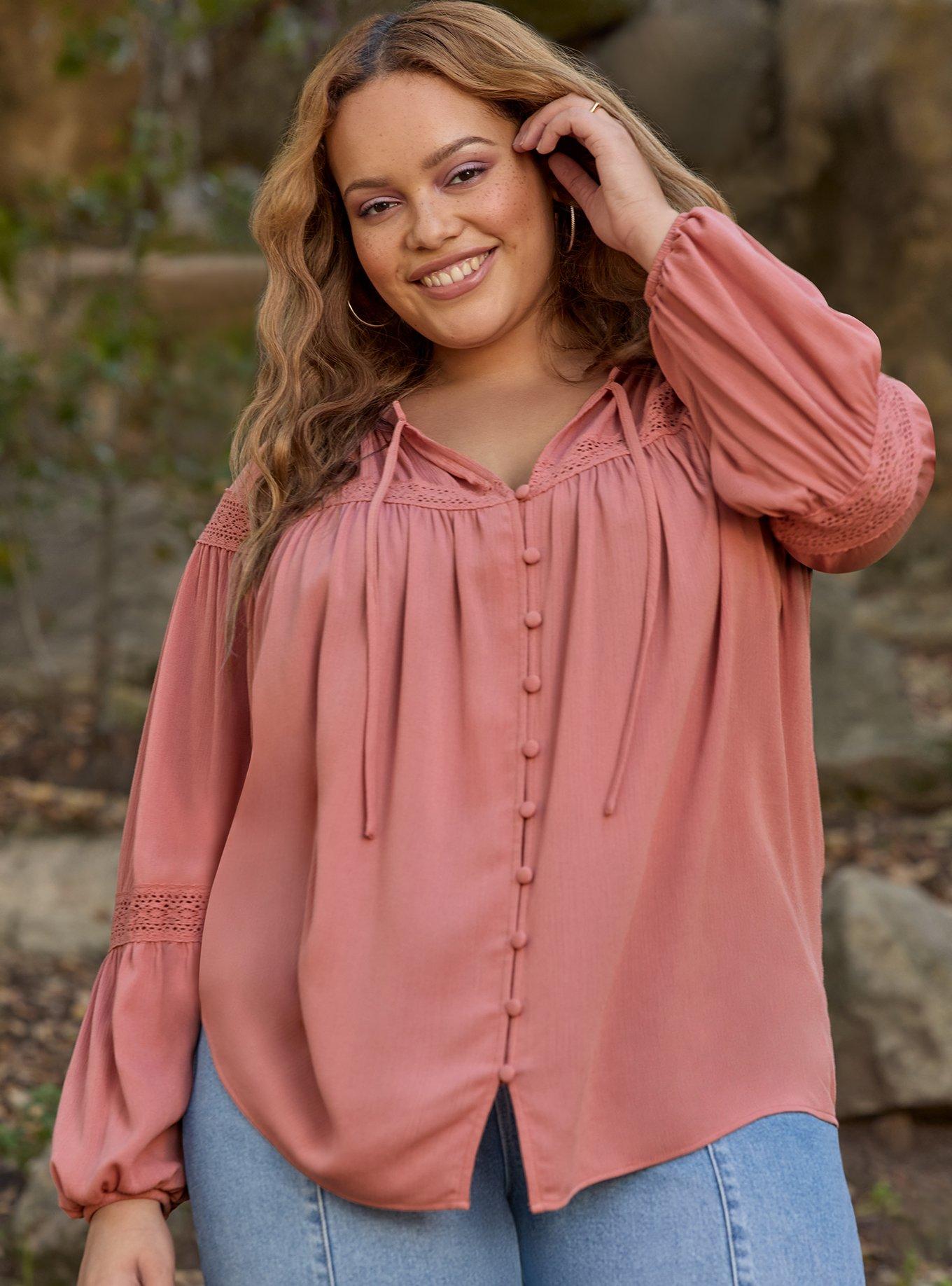 Plus Size Festi Lace Inset Blouse, OLD ROSE, hi-res