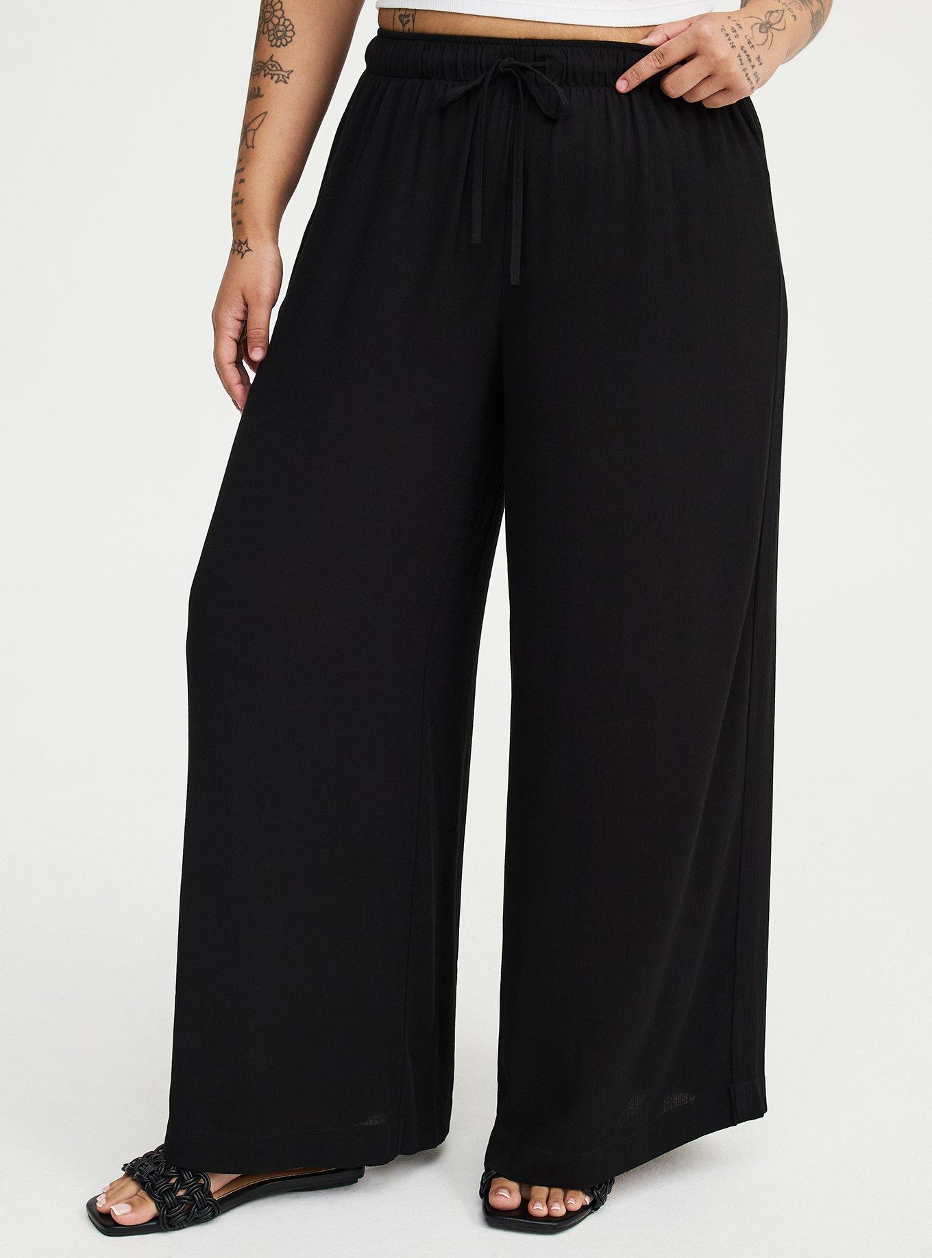 Pull-On High-Rise Gauze Wide-Leg Pant, DEEP BLACK, alternate