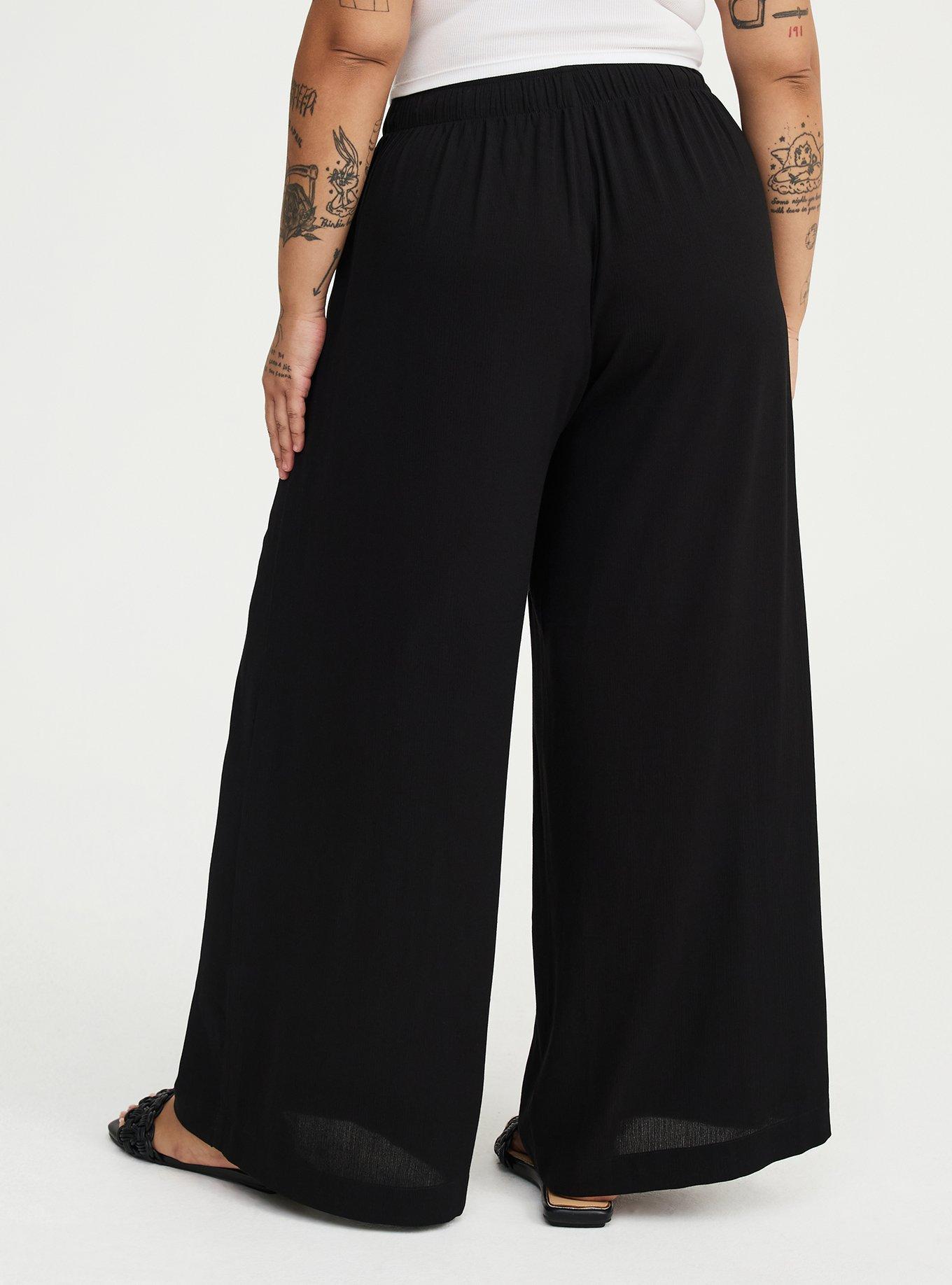 Pull-On High-Rise Gauze Wide-Leg Pant, DEEP BLACK, alternate