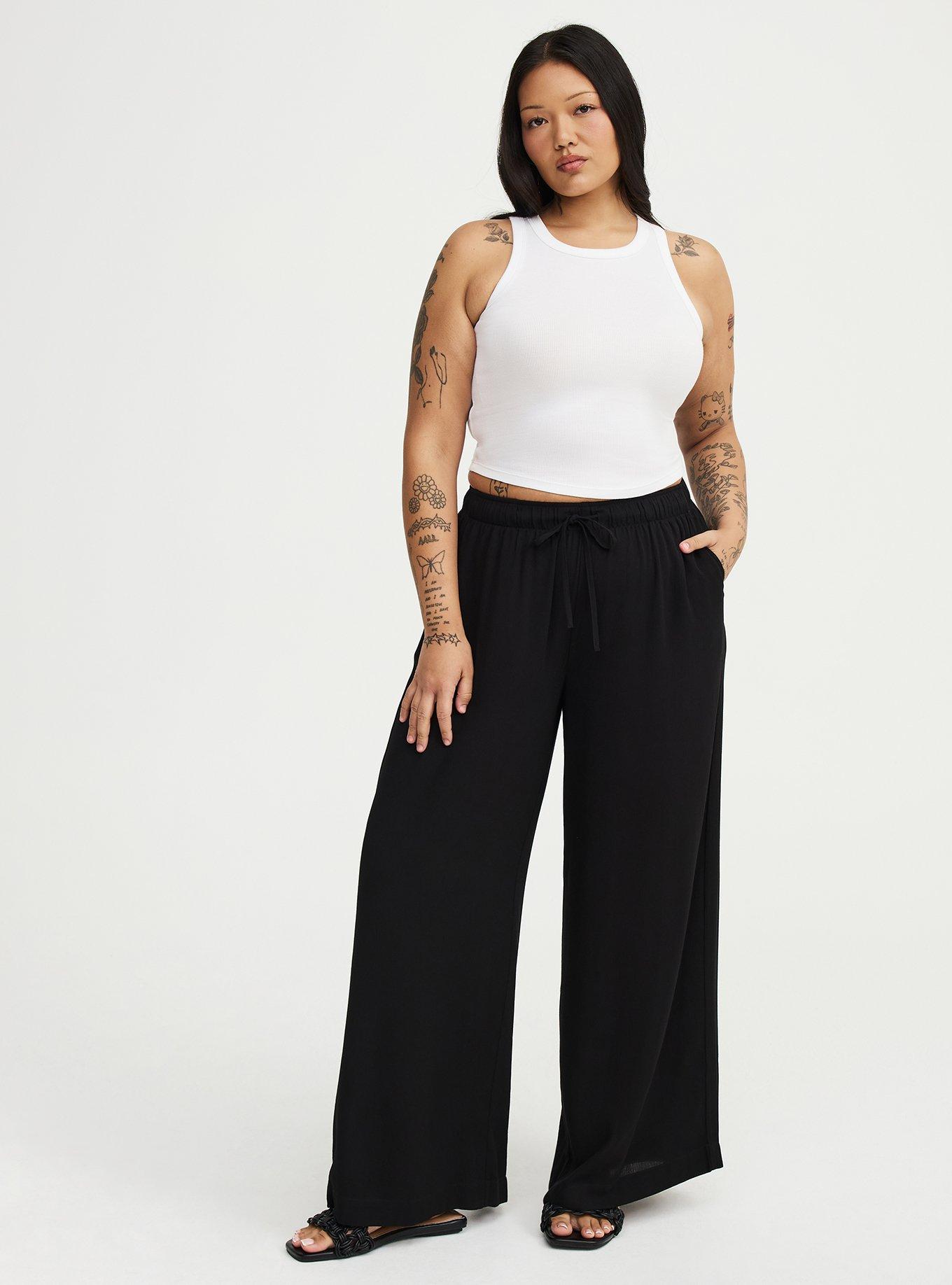 Pull-On High-Rise Gauze Wide-Leg Pant, DEEP BLACK, alternate