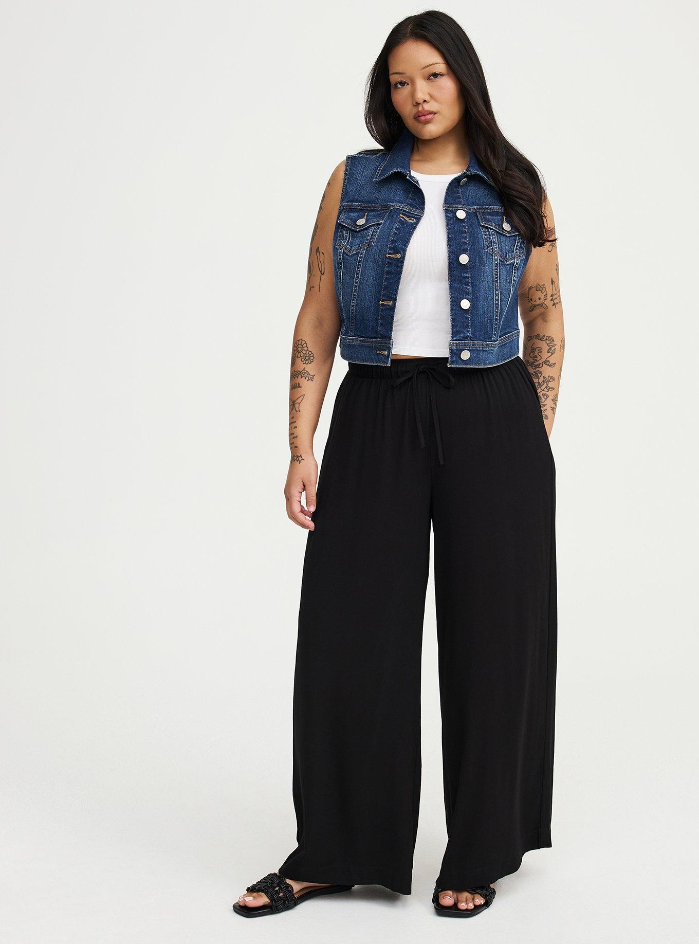 Pull-On High-Rise Gauze Wide-Leg Pant, DEEP BLACK, alternate