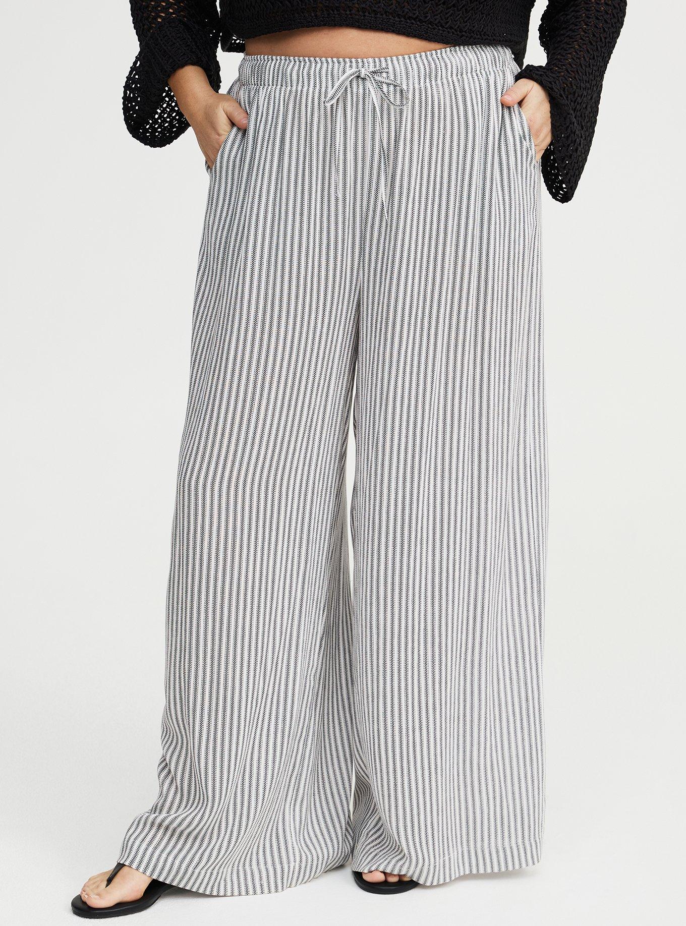 Pull-On High-Rise Gauze Wide-Leg Pant, MORA STRIPE WHITE, alternate