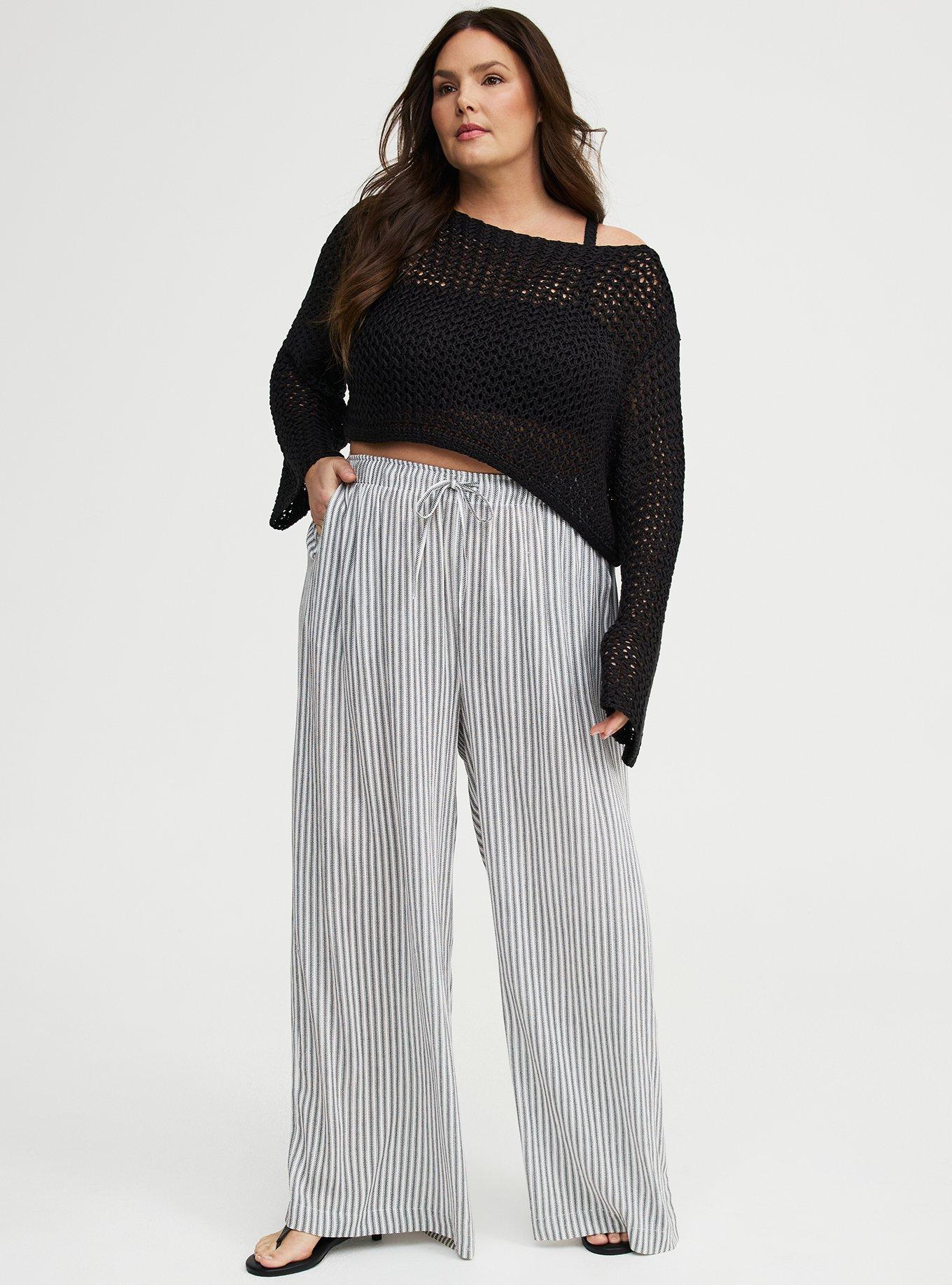 Pull-On High-Rise Gauze Wide-Leg Pant, MORA STRIPE WHITE, hi-res