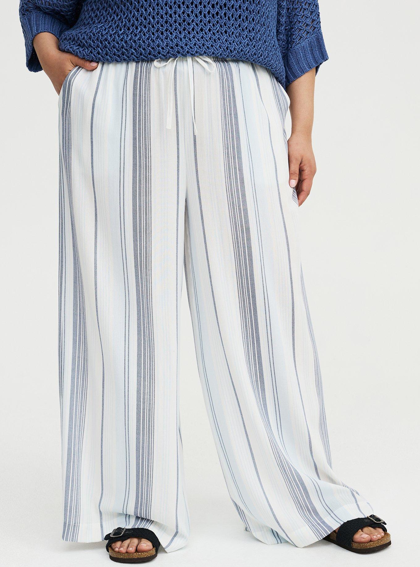 Pull-On High-Rise Gauze Wide-Leg Pant, LINNY STRIPE WHITE, alternate