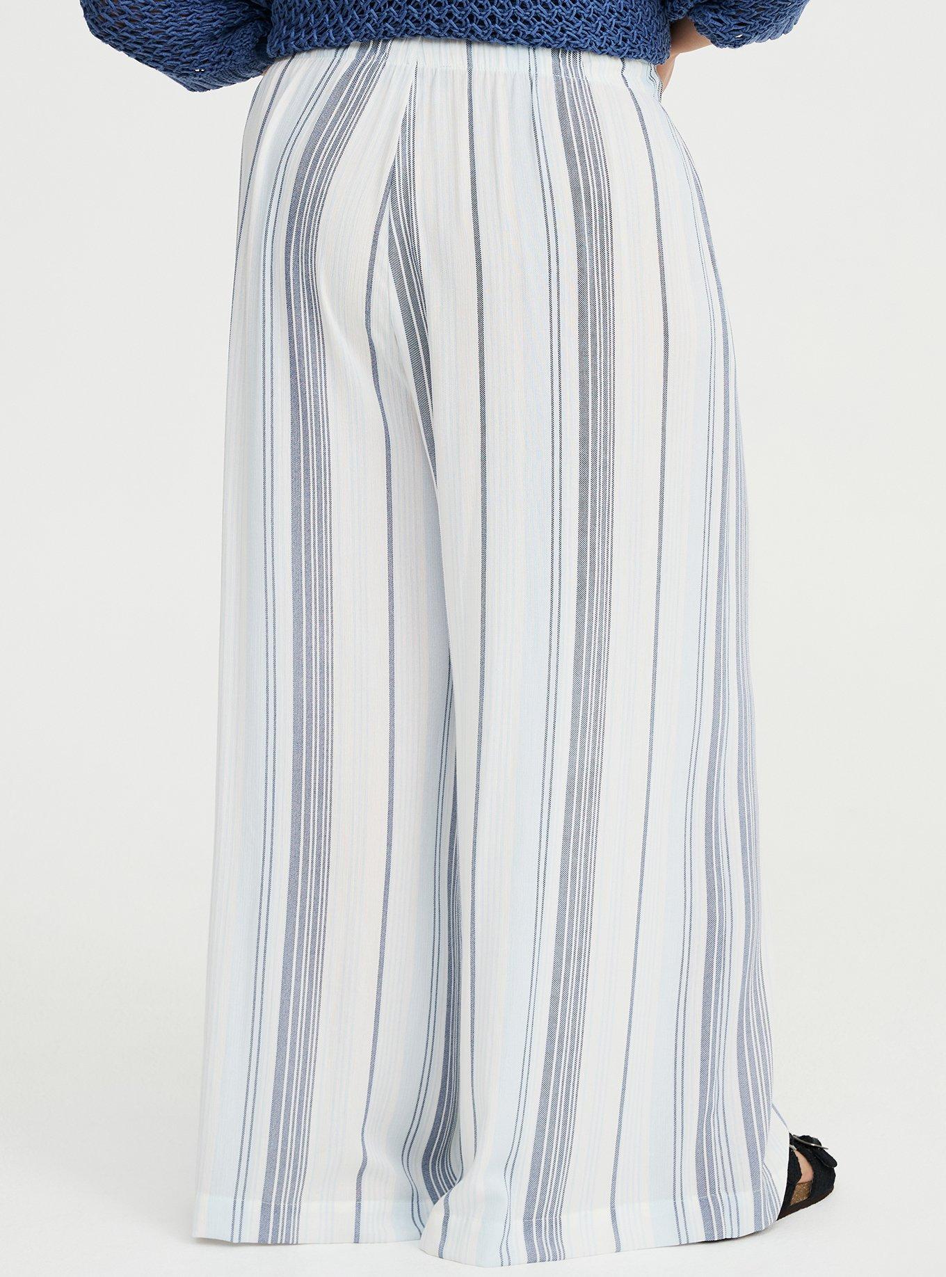 Pull-On High-Rise Gauze Wide-Leg Pant, LINNY STRIPE WHITE, alternate