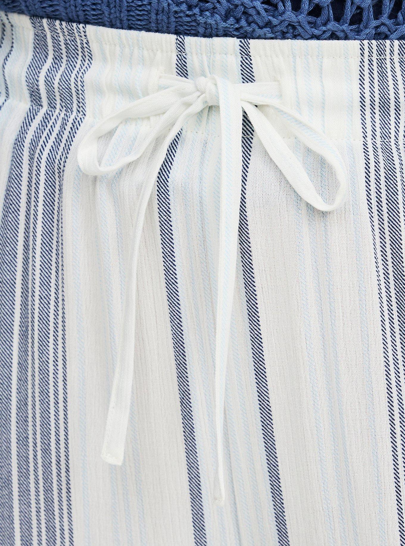 Pull-On High-Rise Gauze Wide-Leg Pant, LINNY STRIPE WHITE, alternate