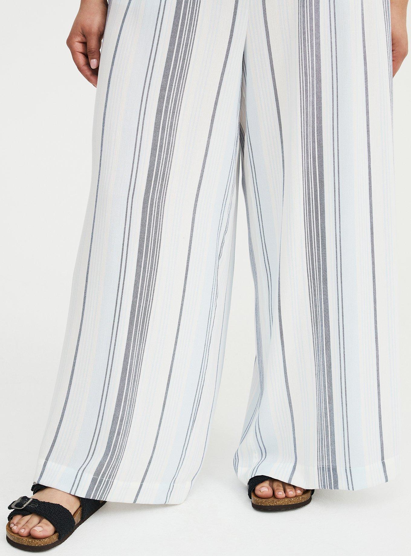 Pull-On High-Rise Gauze Wide-Leg Pant, LINNY STRIPE WHITE, alternate