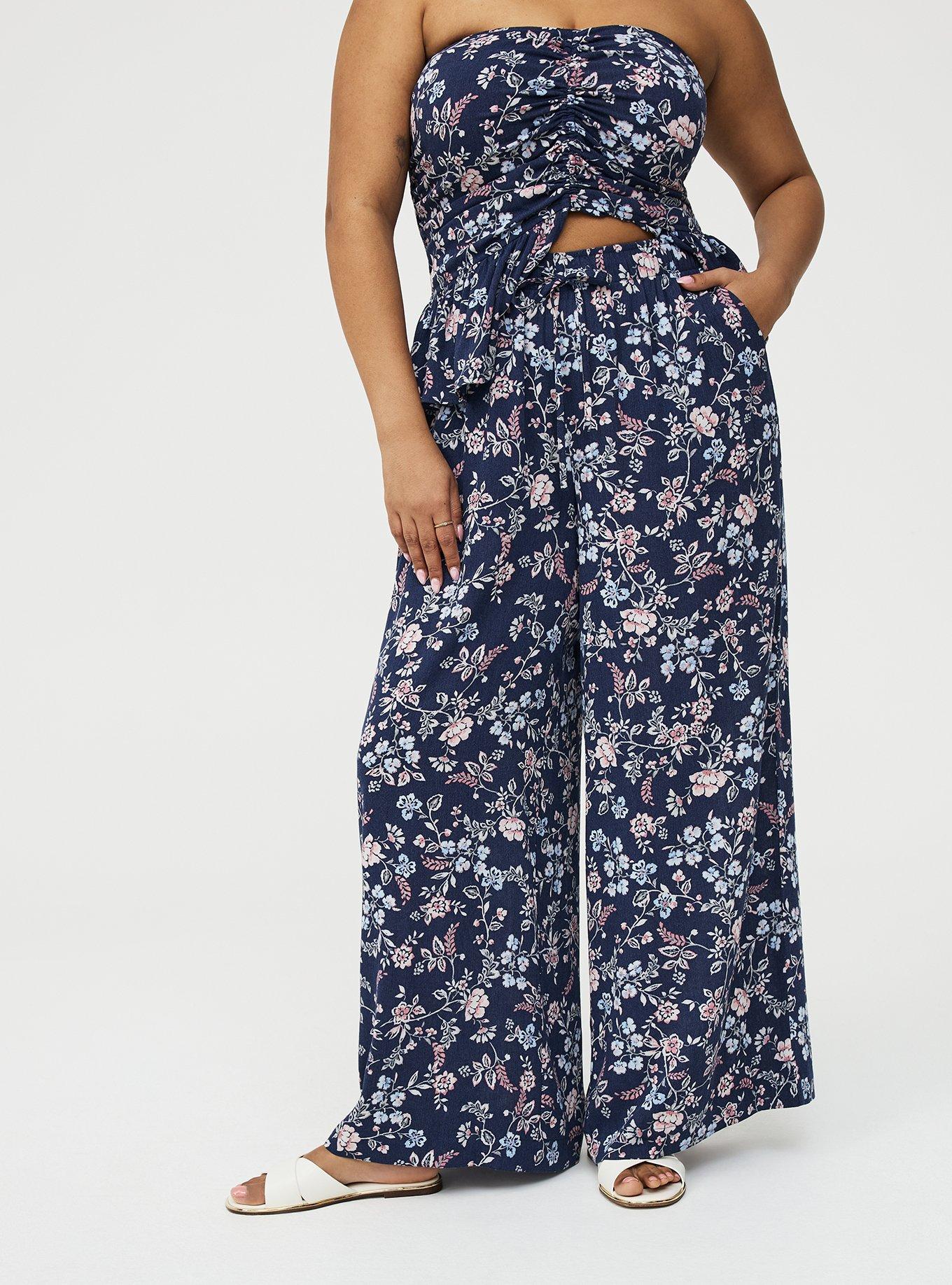 Pull-On High-Rise Gauze Wide-Leg Pant, TENDER JACOBEAN NAVY, alternate