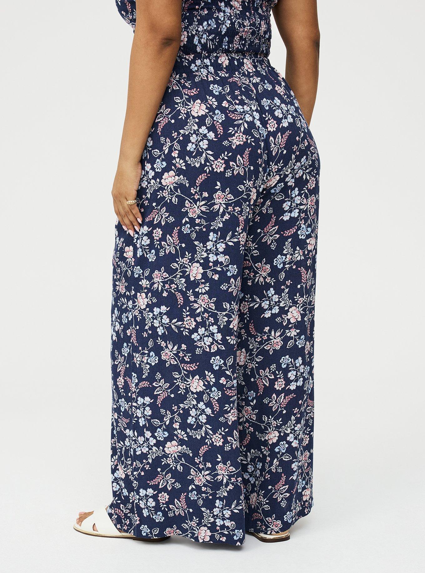 Pull-On High-Rise Gauze Wide-Leg Pant, TENDER JACOBEAN NAVY, alternate