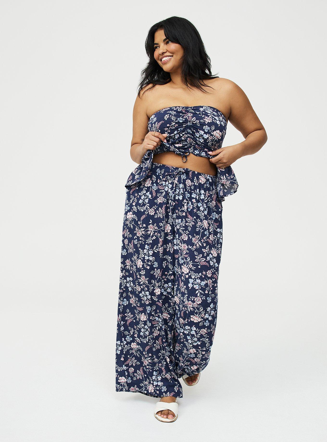 Pull-On High-Rise Gauze Wide-Leg Pant, TENDER JACOBEAN NAVY, alternate