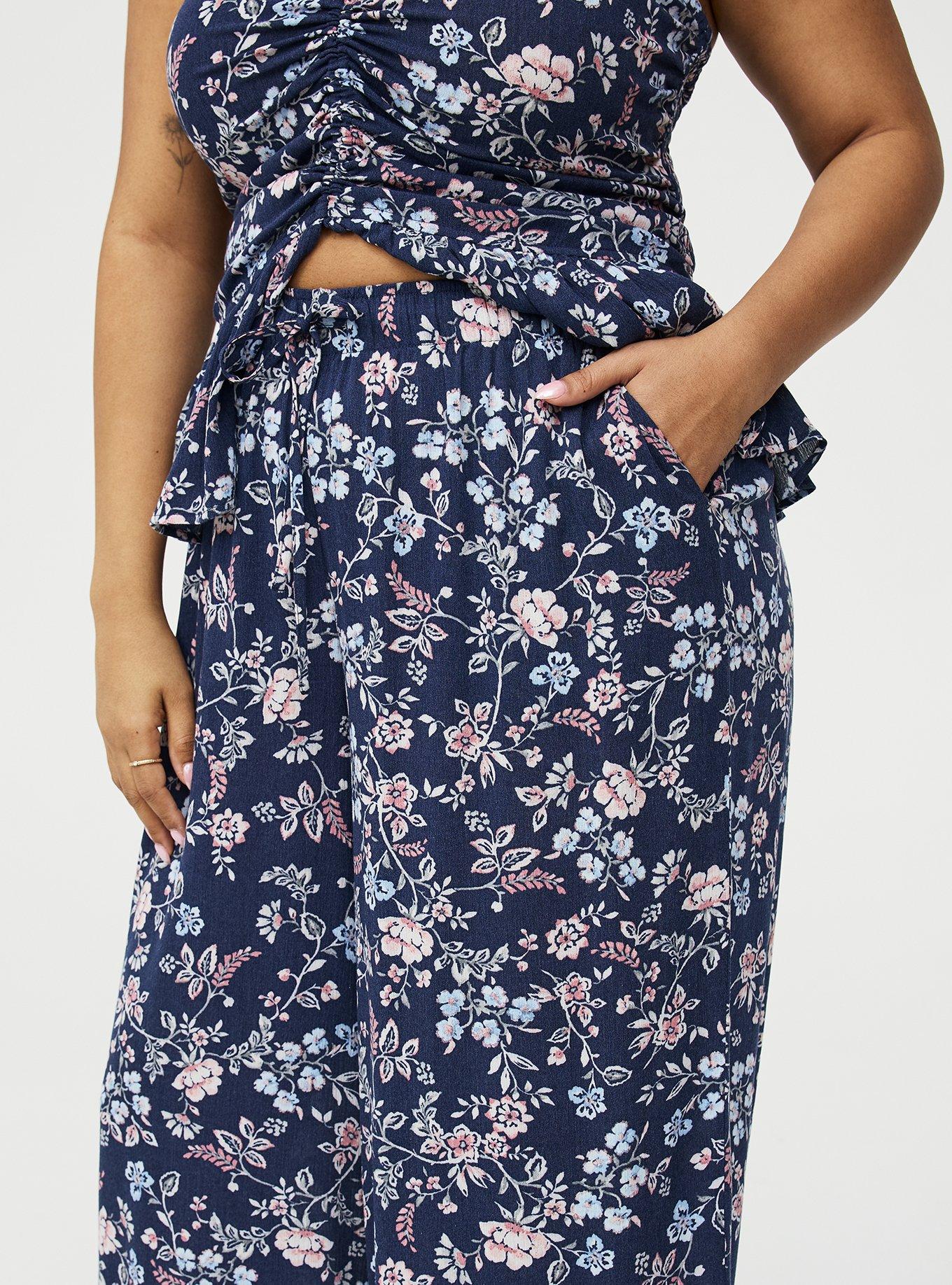 Pull-On High-Rise Gauze Wide-Leg Pant, TENDER JACOBEAN NAVY, alternate