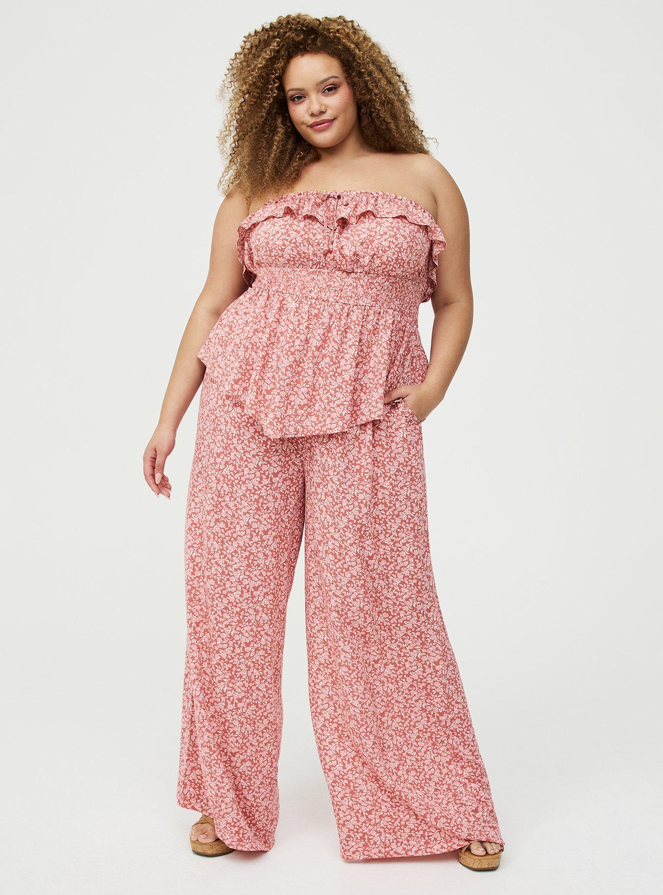 Pull-On High-Rise Gauze Wide-Leg Pant, DANIELLE DITSY FLORAL CORAL, hi-res