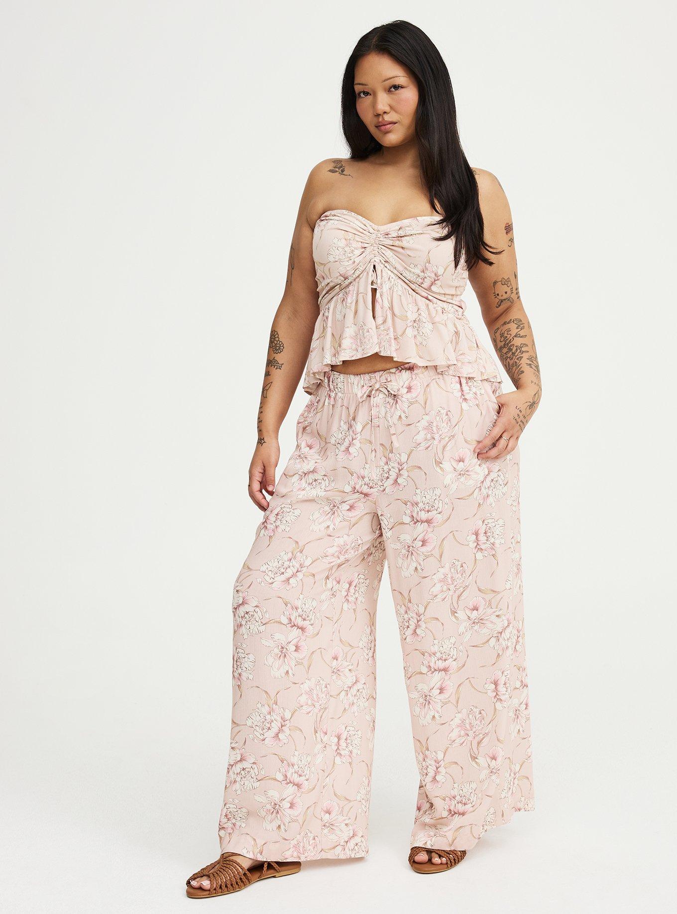 Pull-On High-Rise Gauze Wide-Leg Pant, SKETCHBOOK FLORAL TAN, hi-res