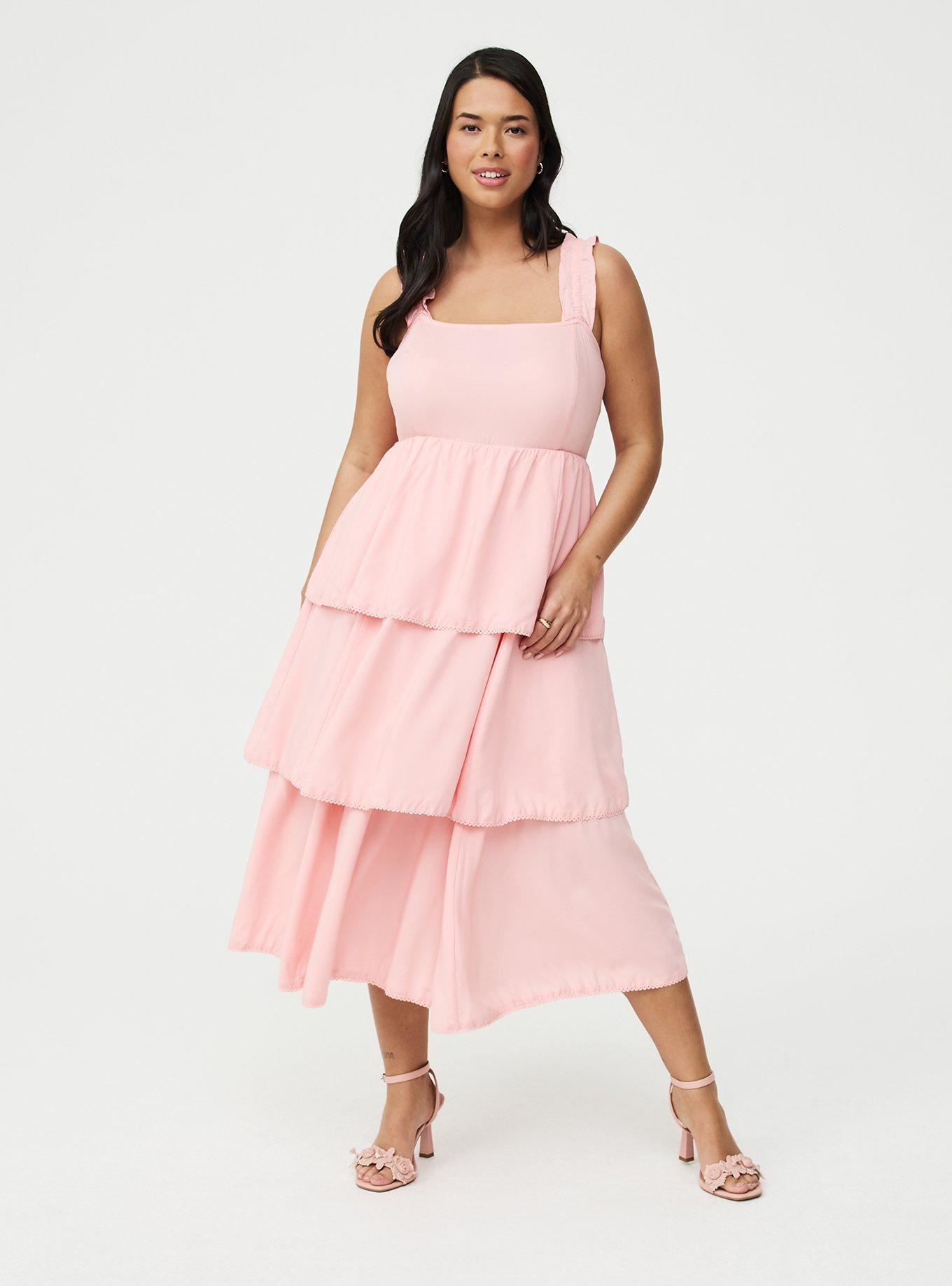 Ruffle Strap Tiered Midi Dress, BLOSSOM, hi-res