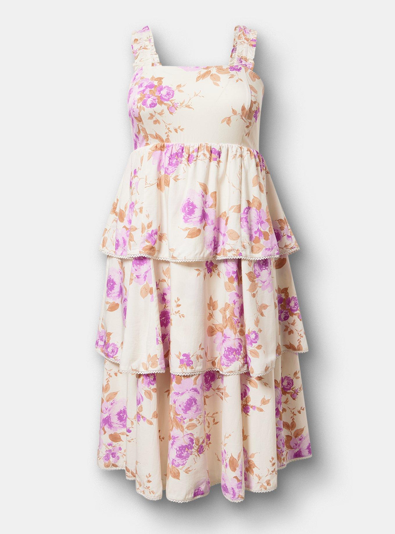 Ruffle Strap Tiered Midi Dress, REGINA FLORAL IVORY, hi-res