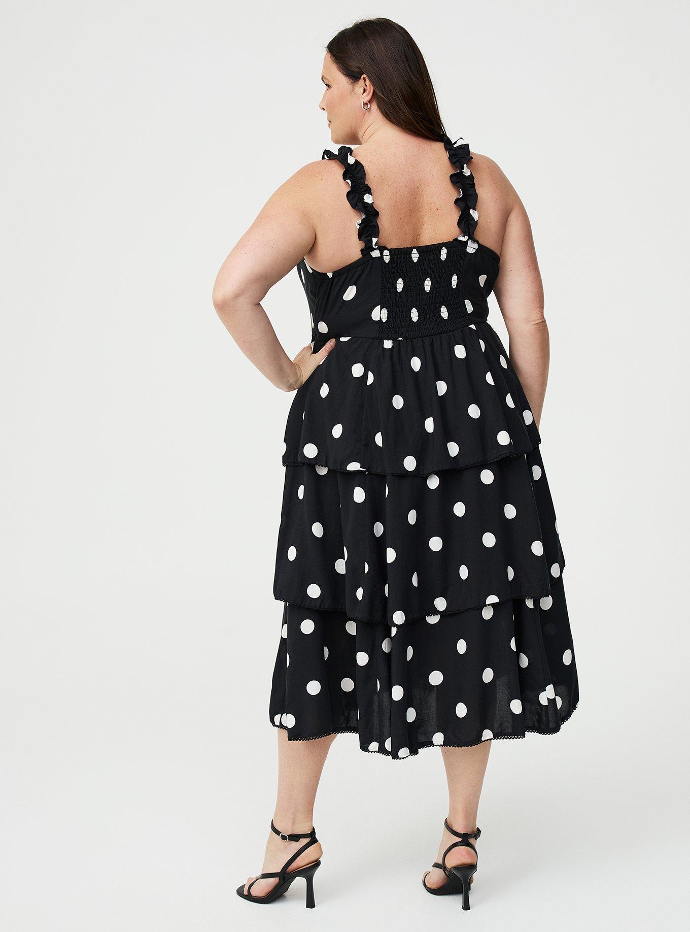 Ruffle Strap Tiered Midi Dress, COASTING DOTS BLACK, alternate
