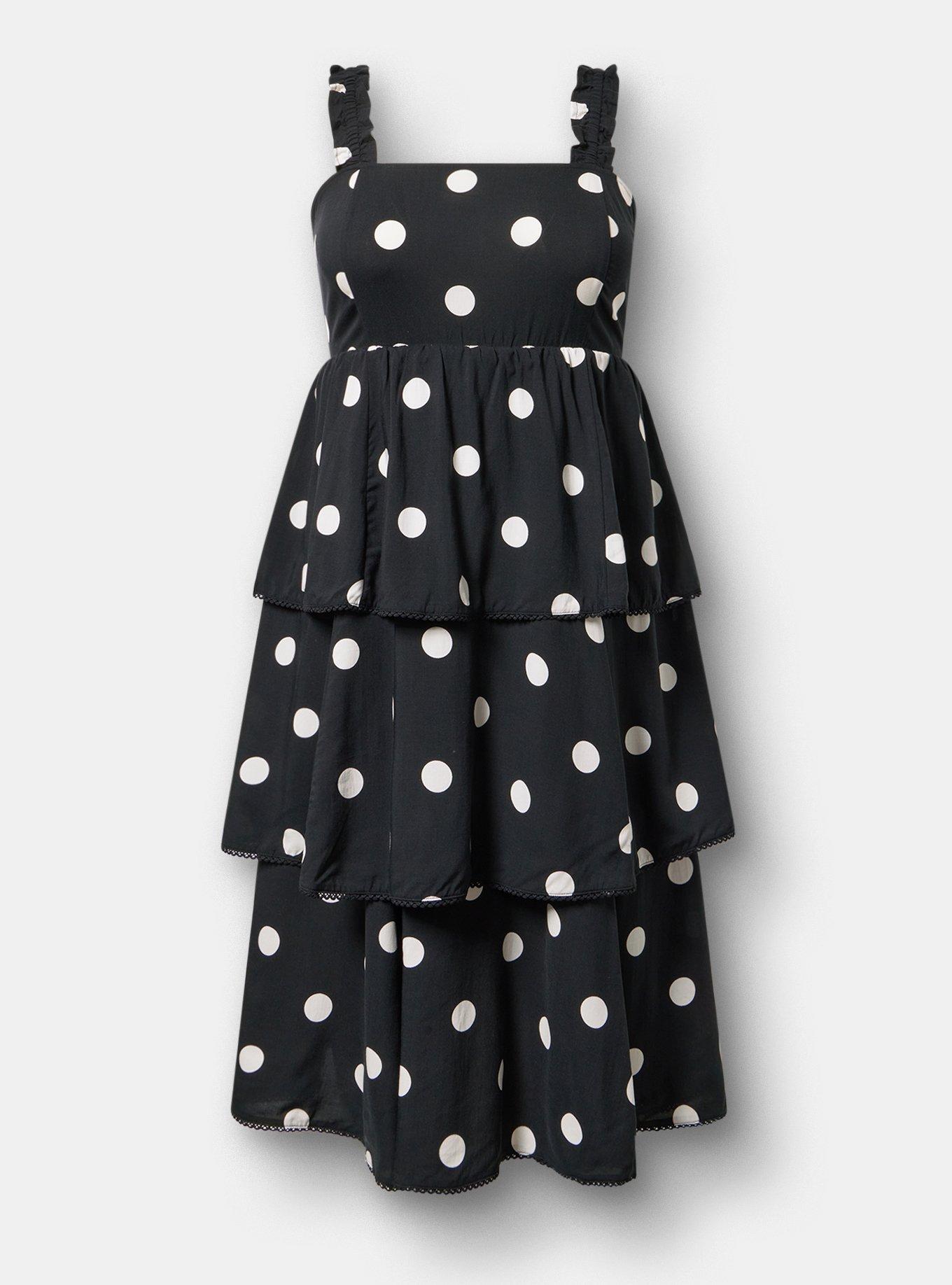 Ruffle Strap Tiered Midi Dress, COASTING DOTS BLACK, hi-res