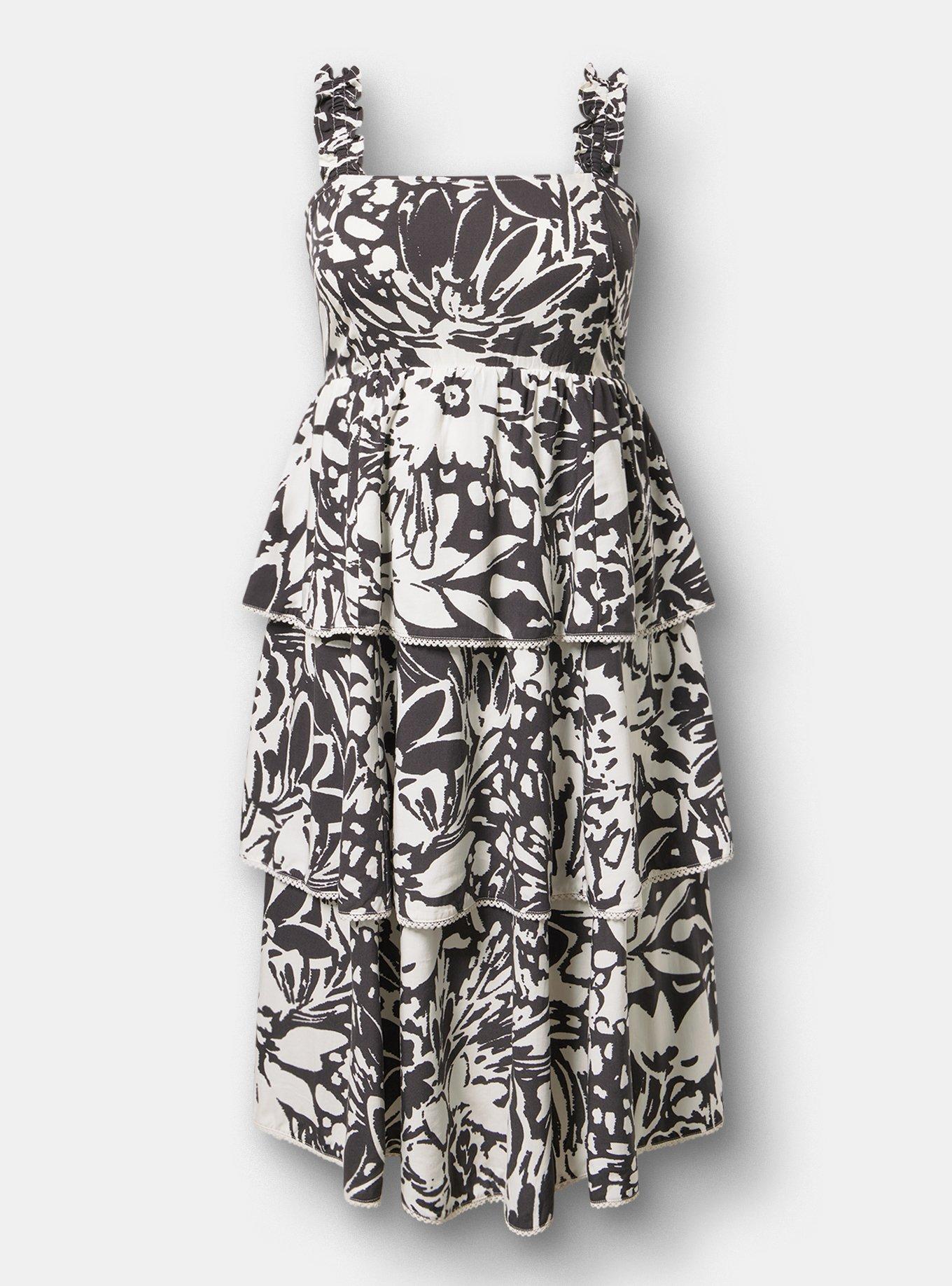 Ruffle Strap Tiered Midi Dress, VERONICA FLORAL IVORY, hi-res