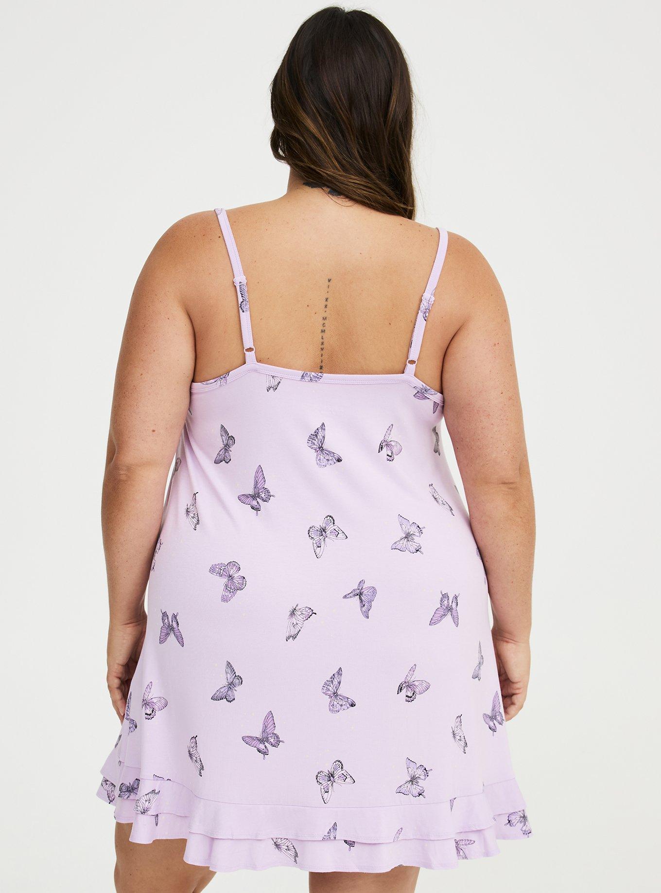 Super Soft Jersey Ruffle Sleep Chemise, HUE BUTTERFLIES PURPLE, alternate
