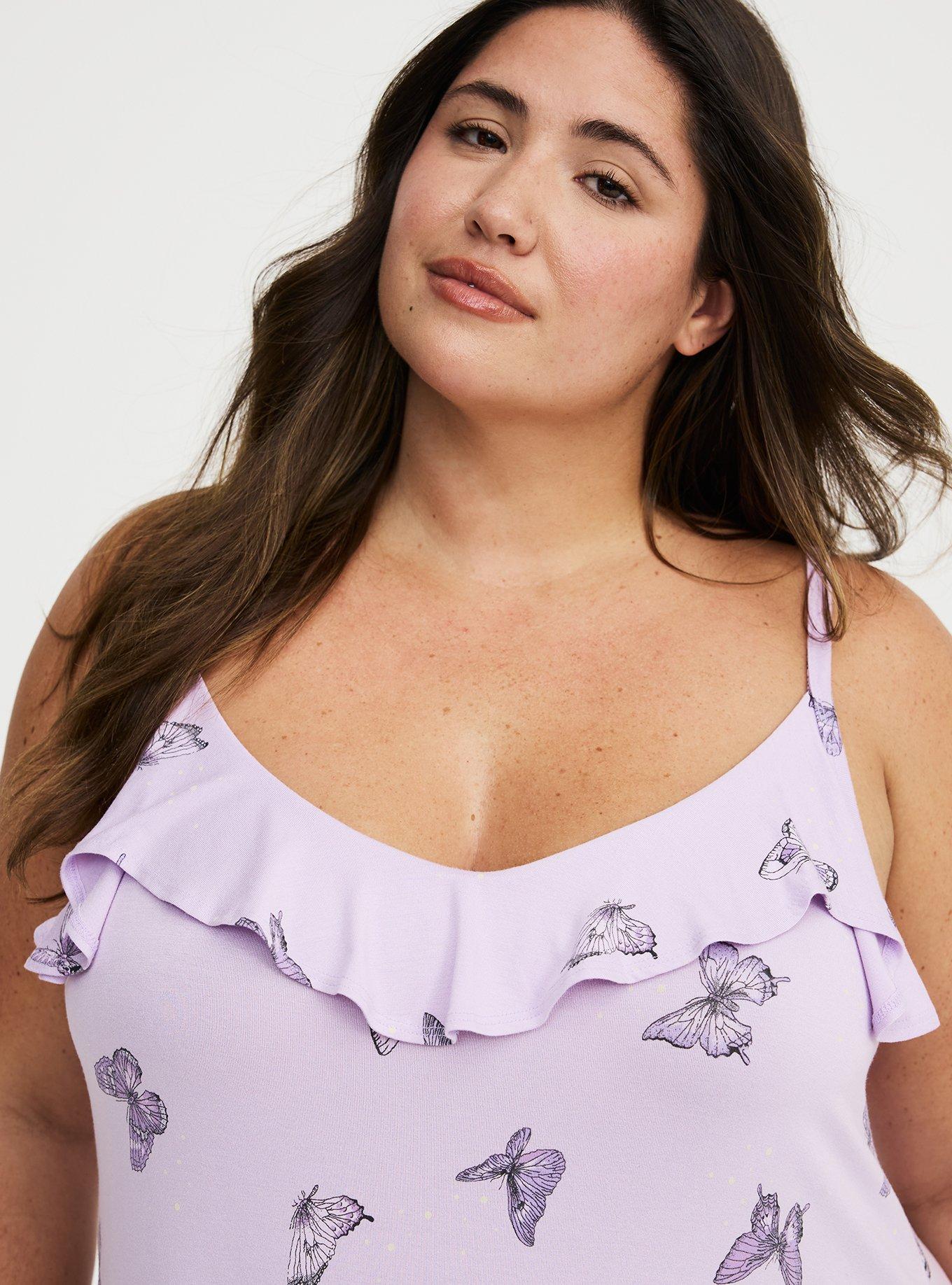 Super Soft Jersey Ruffle Sleep Chemise, HUE BUTTERFLIES PURPLE, alternate