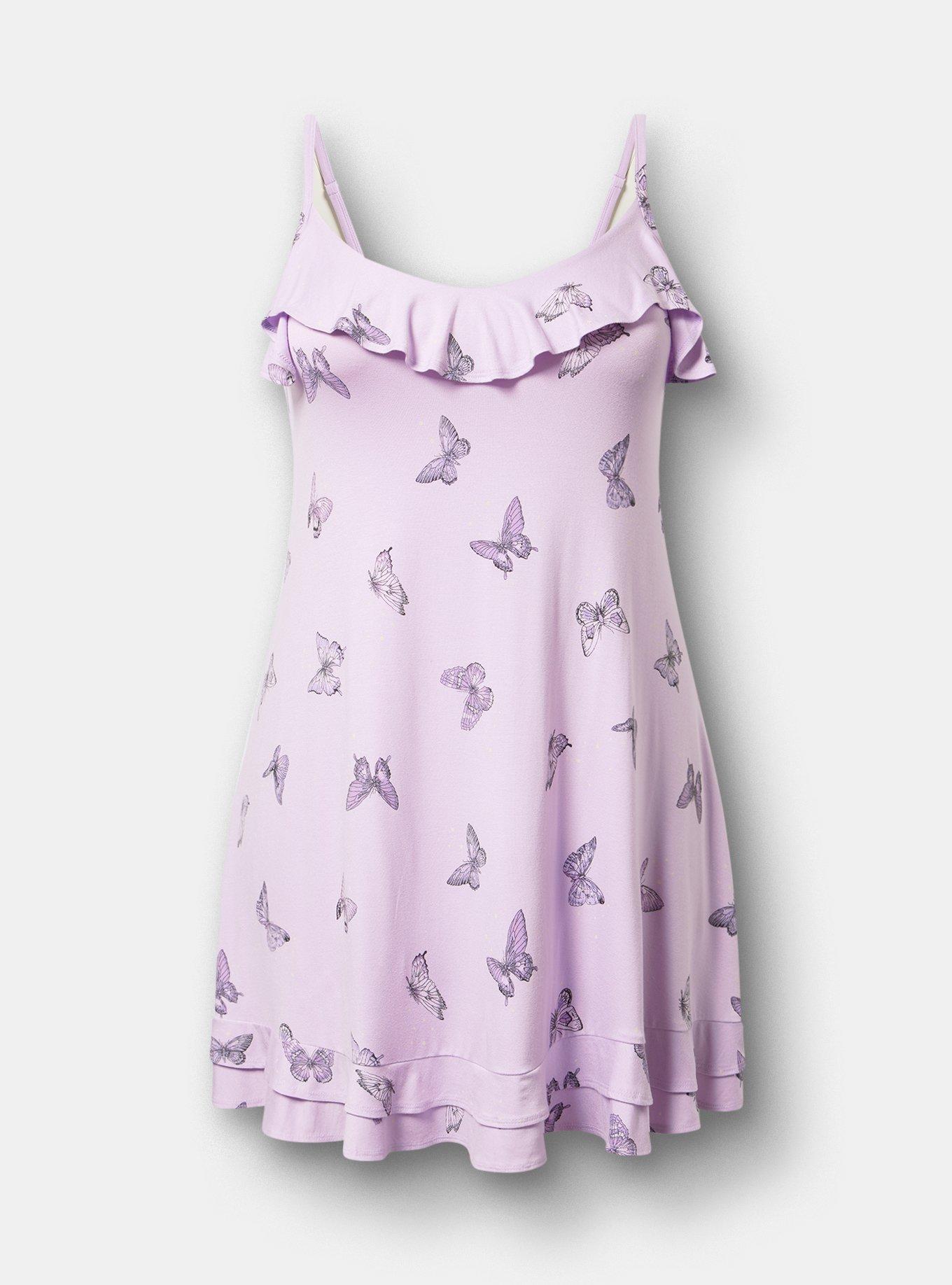 Super Soft Jersey Ruffle Sleep Chemise, HUE BUTTERFLIES PURPLE, hi-res