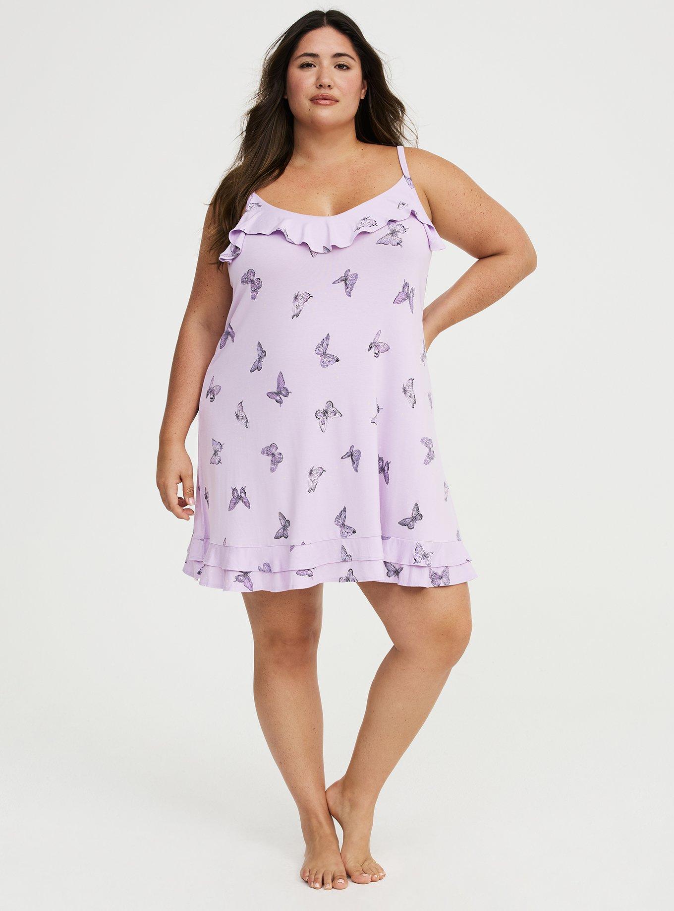 Super Soft Jersey Ruffle Sleep Chemise, HUE BUTTERFLIES PURPLE, hi-res