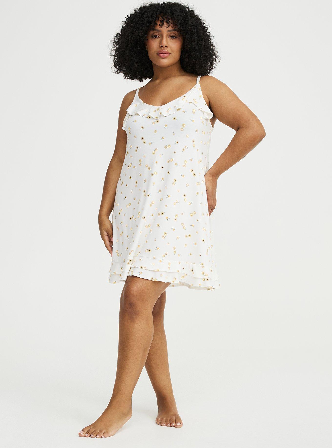 Super Soft Jersey Ruffle Sleep Chemise, DAISY DITSY WHITE, alternate