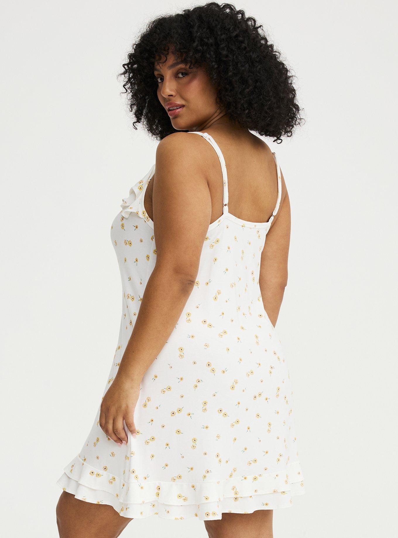 Super Soft Jersey Ruffle Sleep Chemise, DAISY DITSY WHITE, alternate