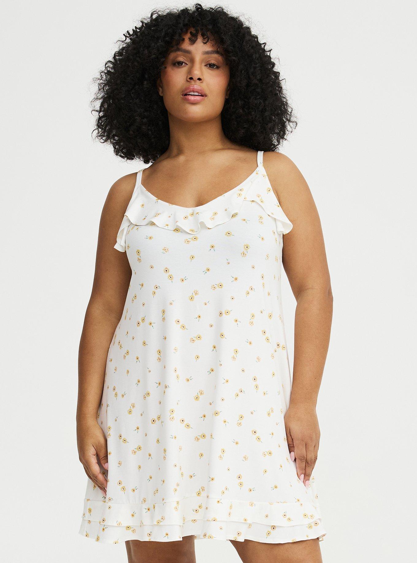 Super Soft Jersey Ruffle Sleep Chemise, DAISY DITSY WHITE, hi-res