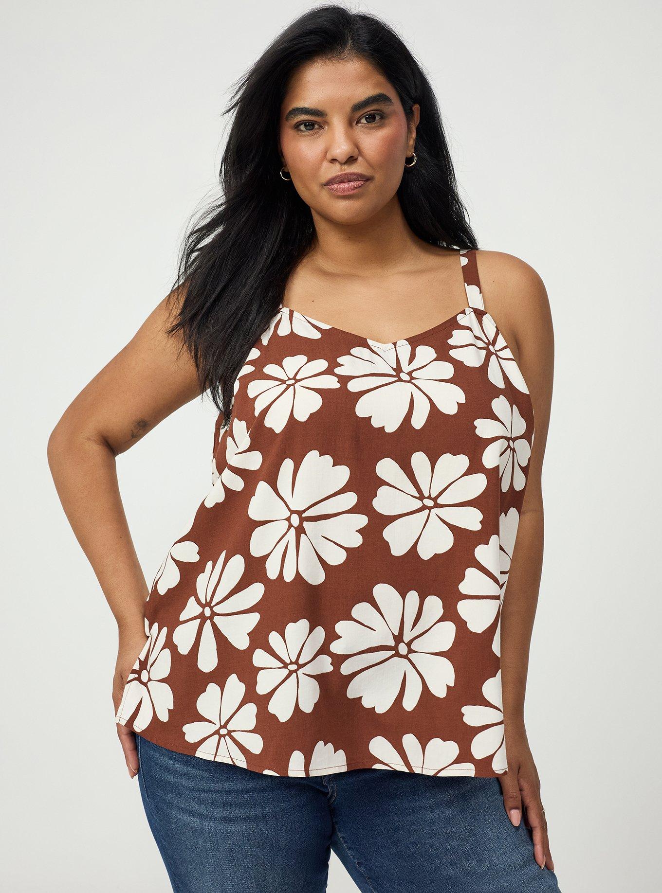Plus Size Sophie Challis Swing Cami, FRATURED DAISIES FLORAL BROWN, hi-res