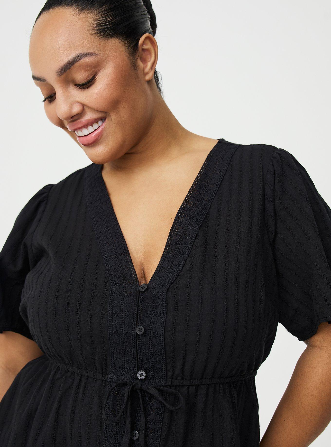 Button-Front V-Neck Blouse, DEEP BLACK, alternate