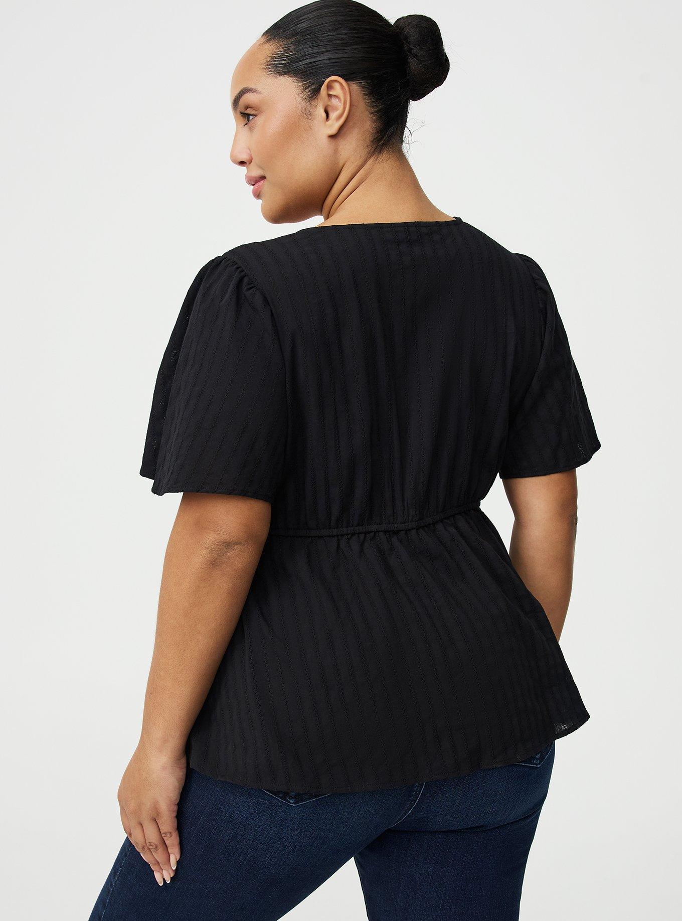 Button-Front V-Neck Blouse, DEEP BLACK, alternate