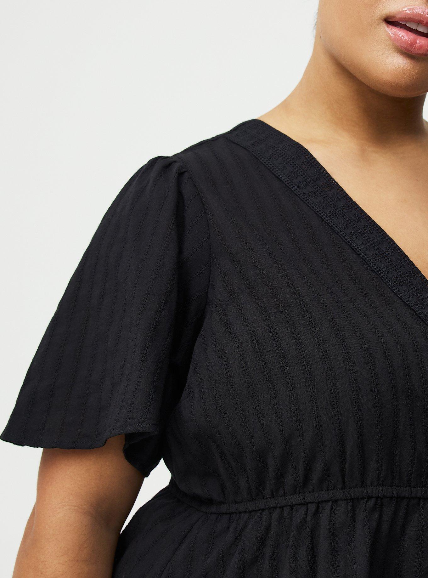 Button-Front V-Neck Blouse, DEEP BLACK, alternate