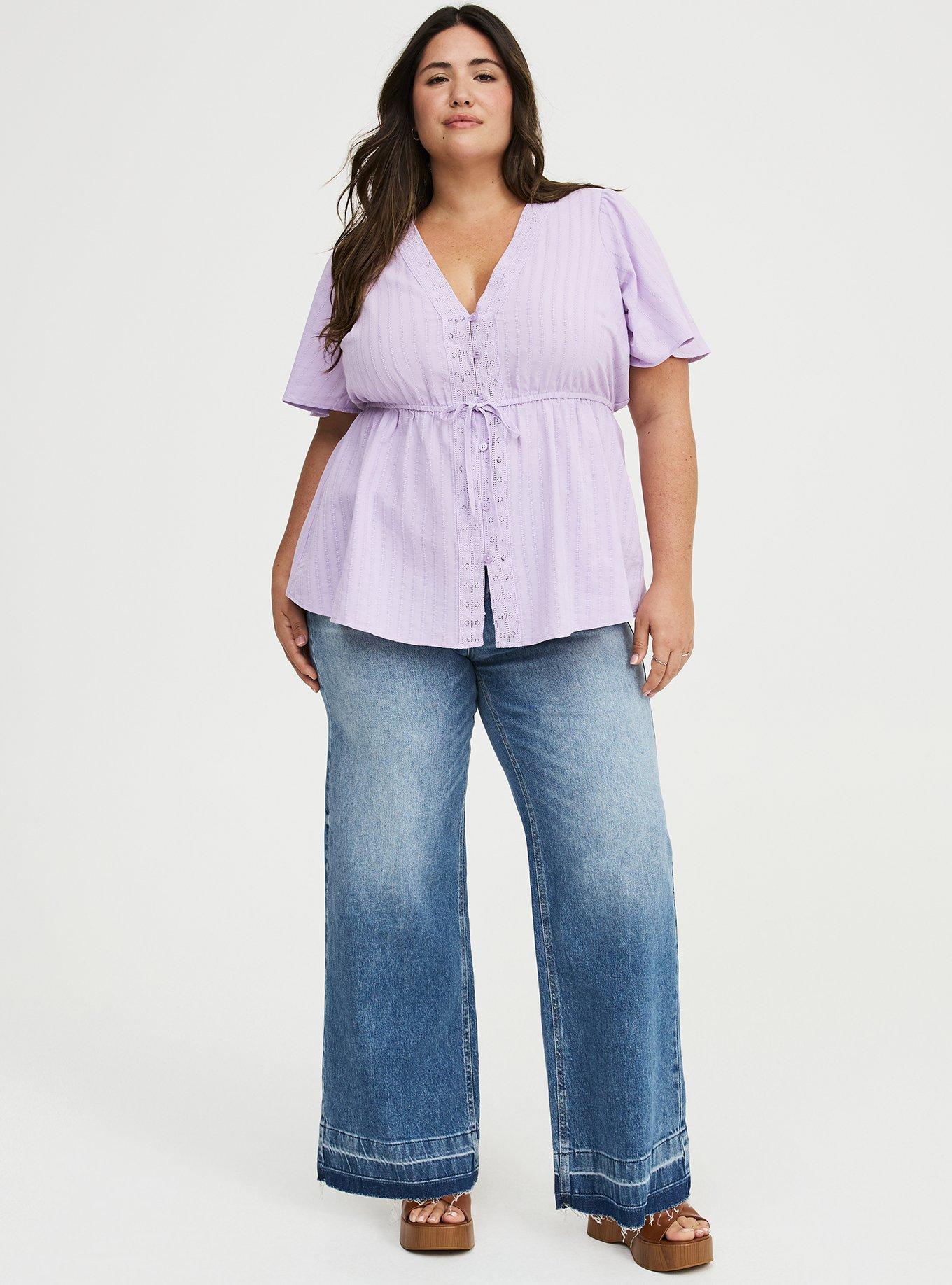Button-Front V-Neck Blouse, ENGLISH HYACINTH, alternate