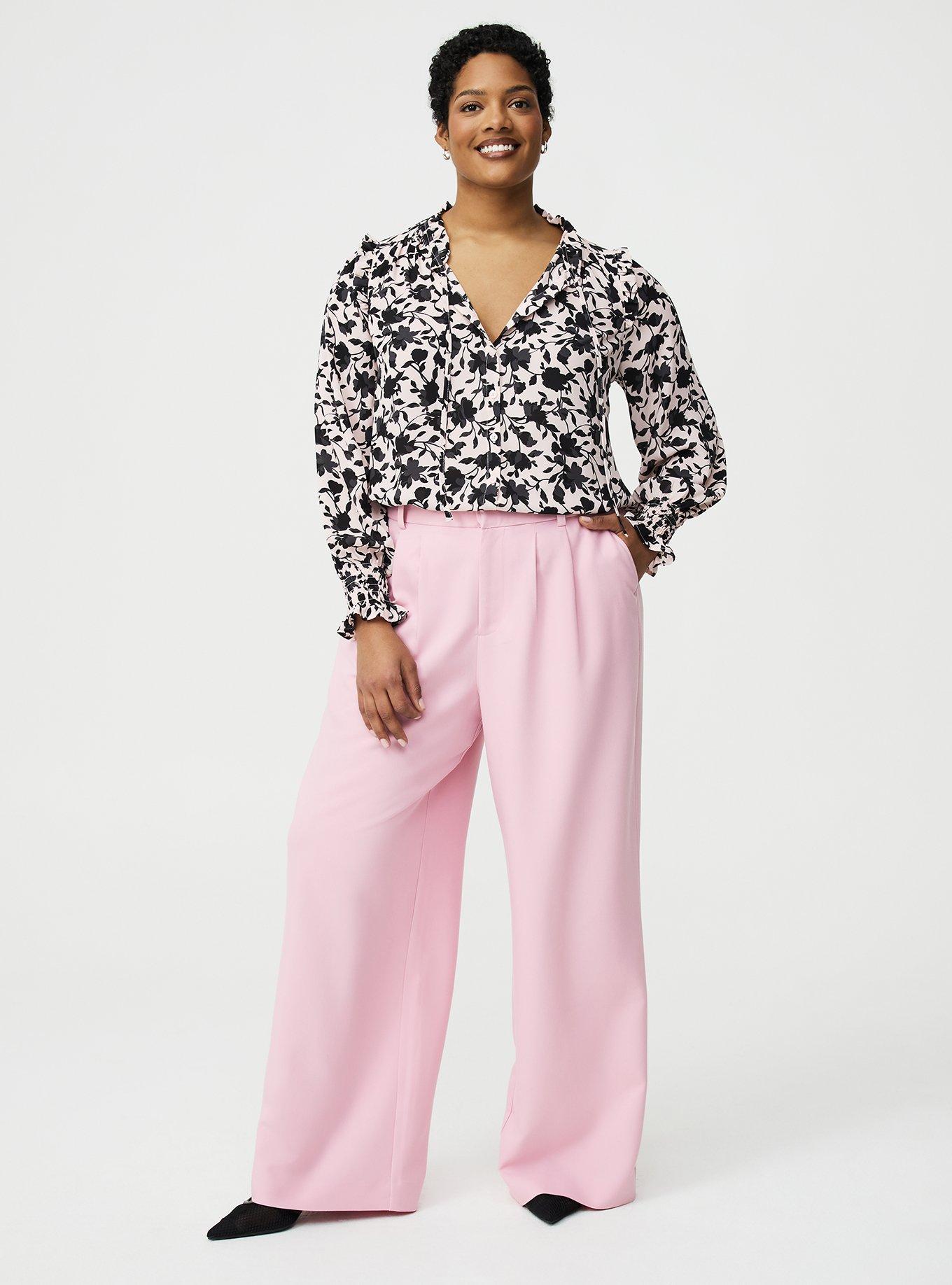 Georgette Button-Up Ruffle Top, CONTEMPLATE FLORAL PINK, alternate