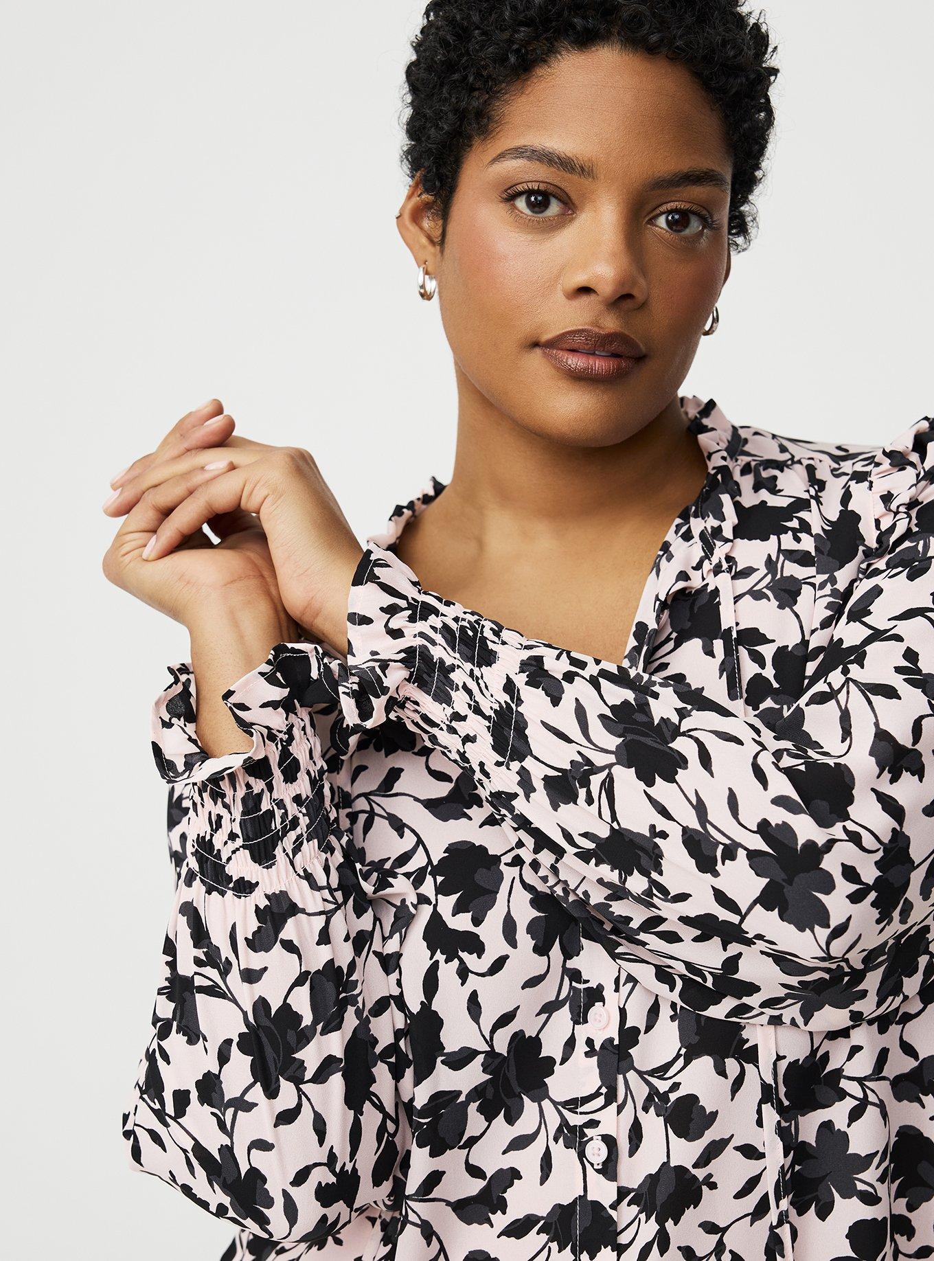 Georgette Button-Up Ruffle Top, CONTEMPLATE FLORAL PINK, alternate