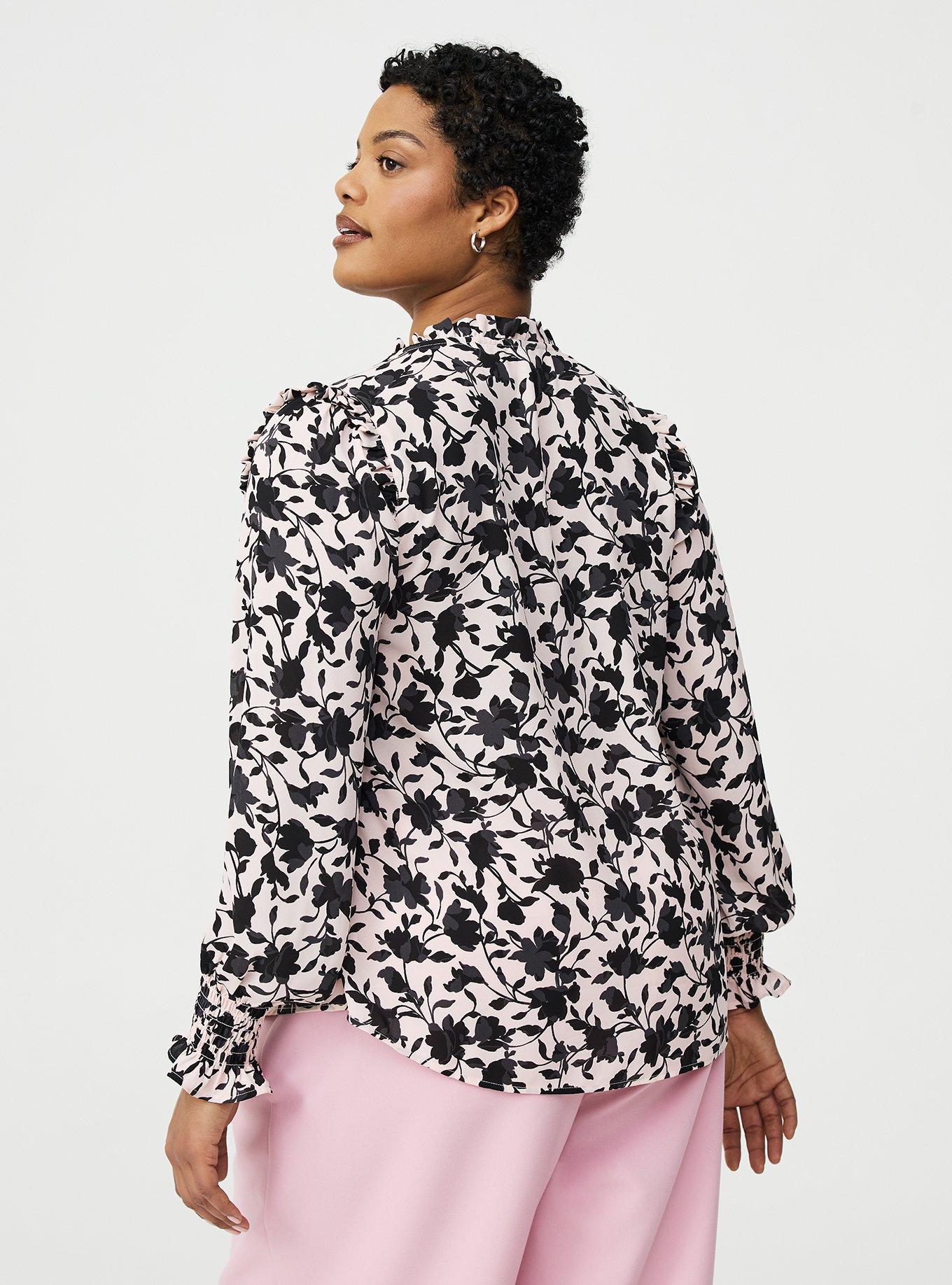 Georgette Button-Up Ruffle Top, CONTEMPLATE FLORAL PINK, alternate