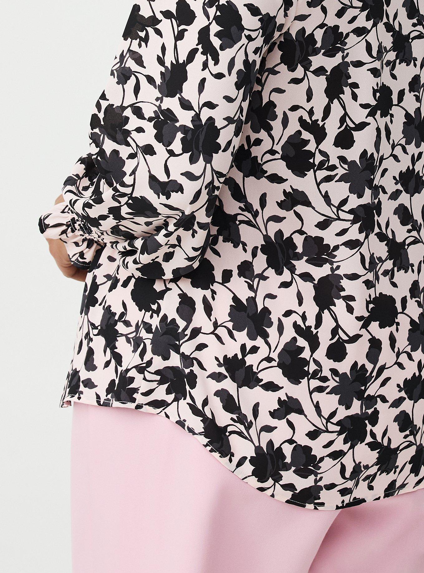 Georgette Button-Up Ruffle Top, CONTEMPLATE FLORAL PINK, alternate