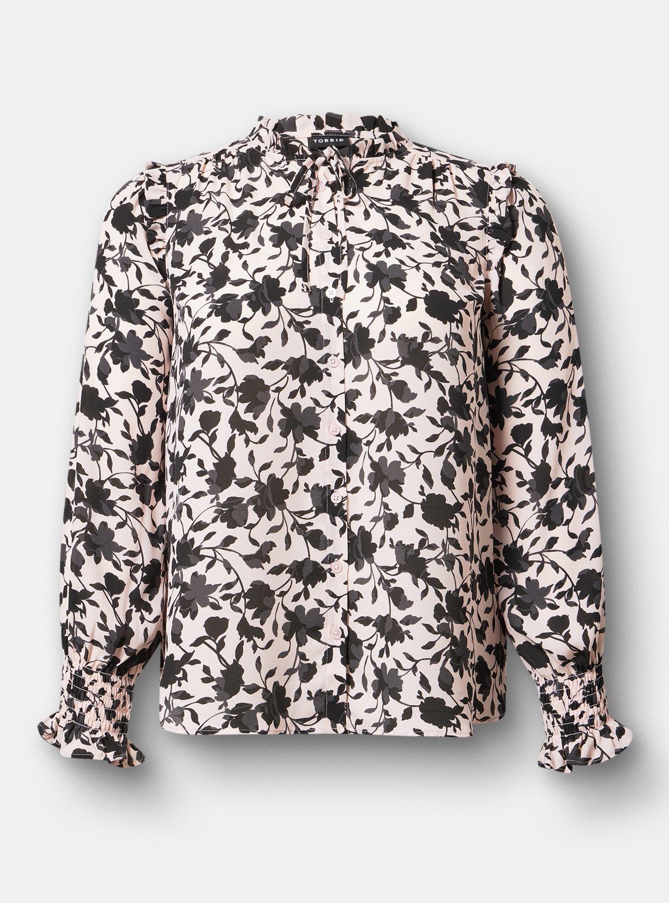 Georgette Button-Up Ruffle Top, CONTEMPLATE FLORAL PINK, hi-res