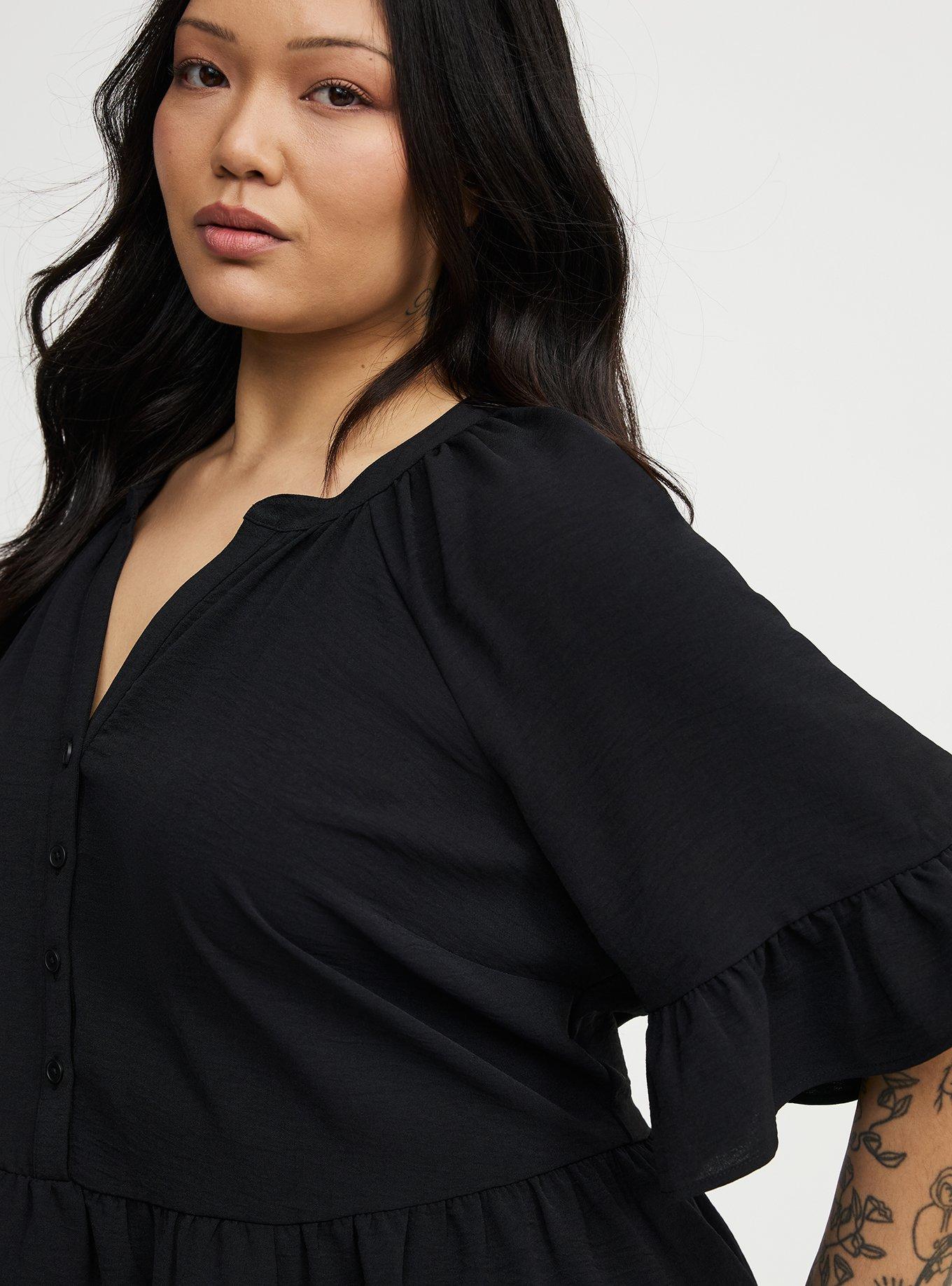 Raglan Ruffle Peplum Top, DEEP BLACK, alternate