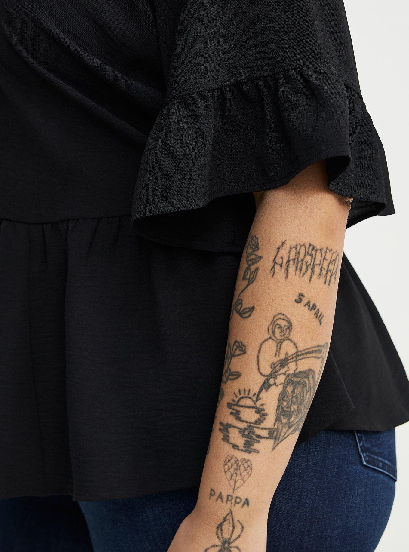 Raglan Ruffle Peplum Top, DEEP BLACK, alternate