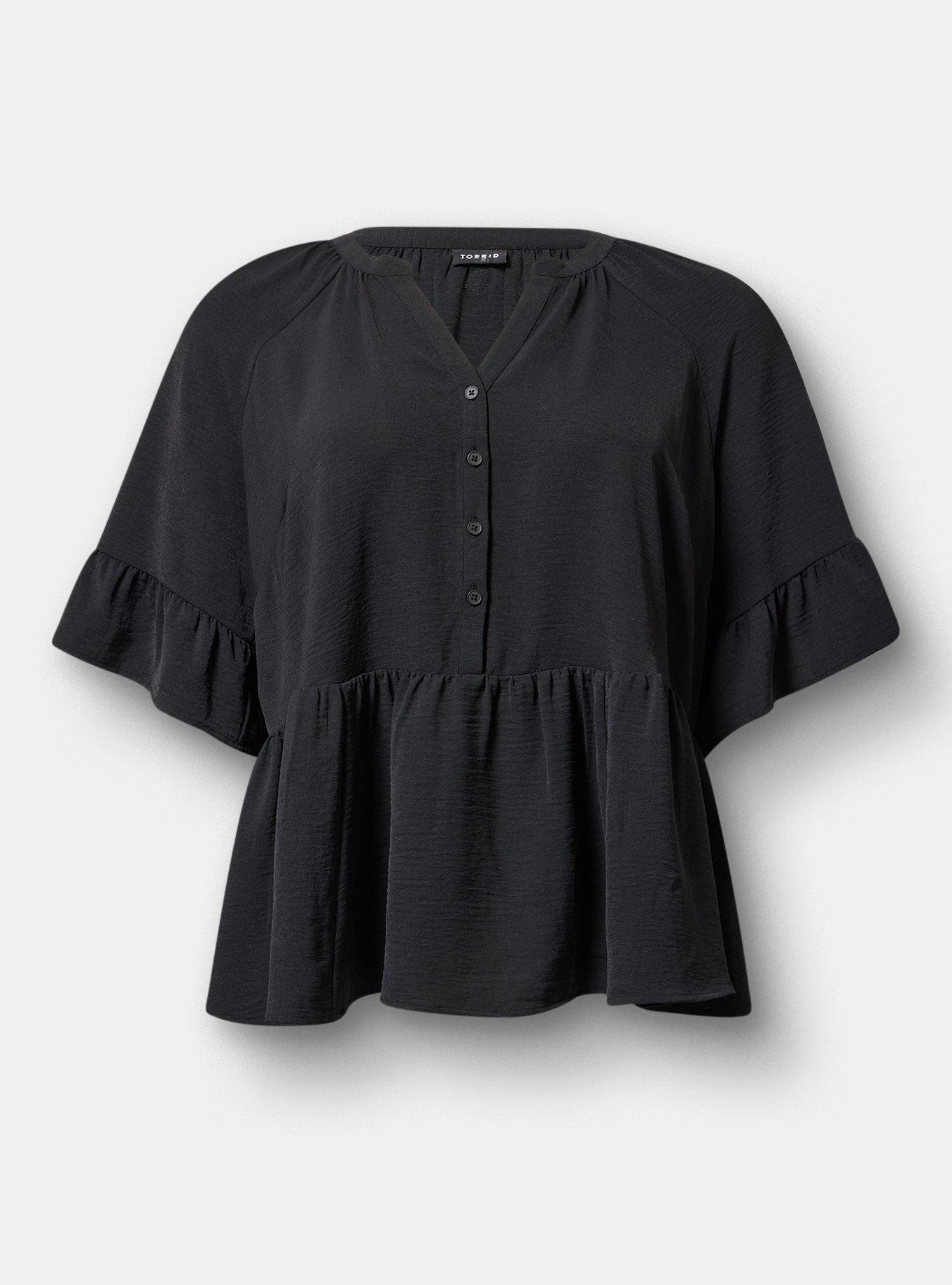 Raglan Ruffle Peplum Top, DEEP BLACK, hi-res