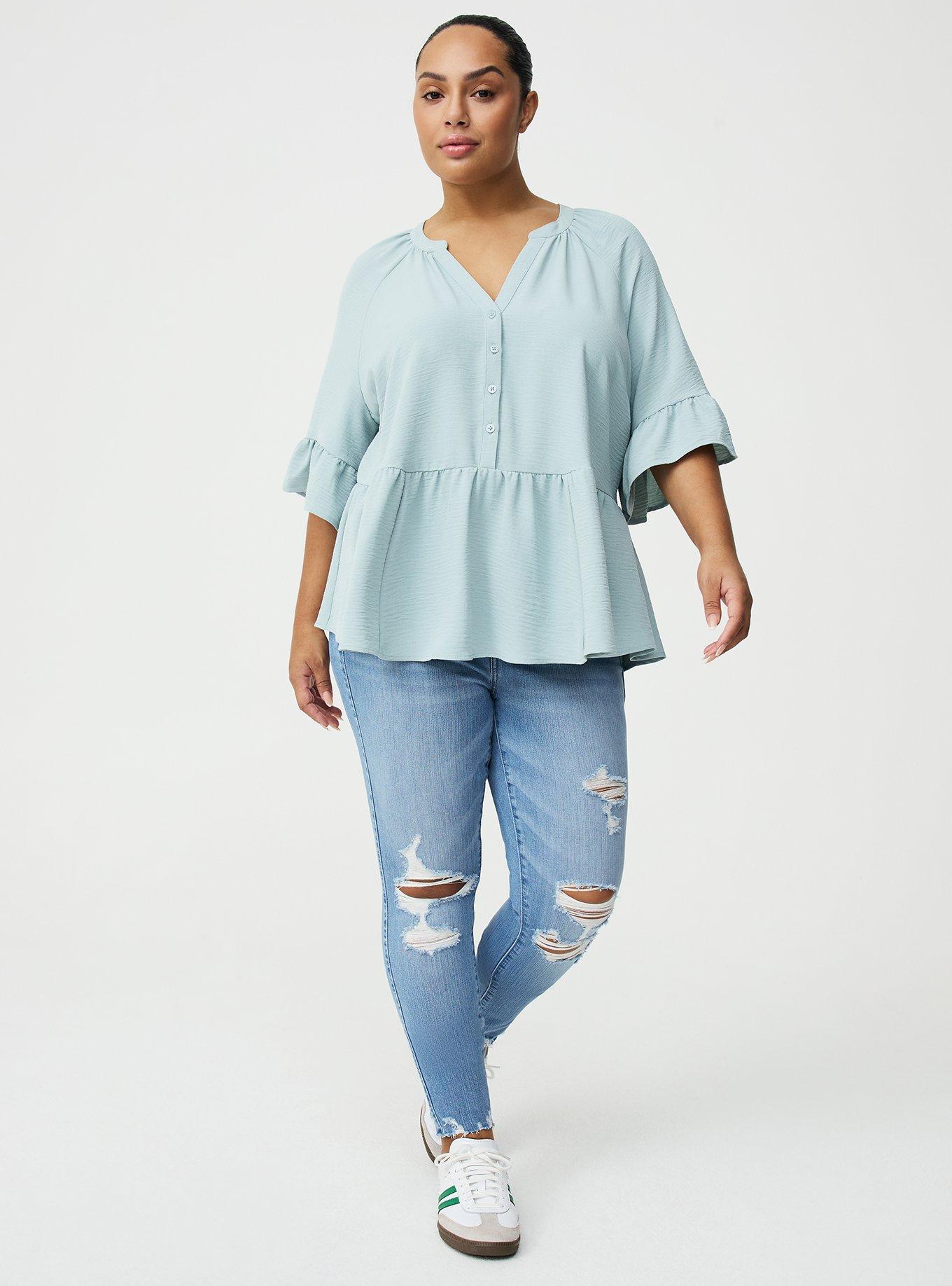 Raglan Ruffle Peplum Top, GRAY MIST, alternate