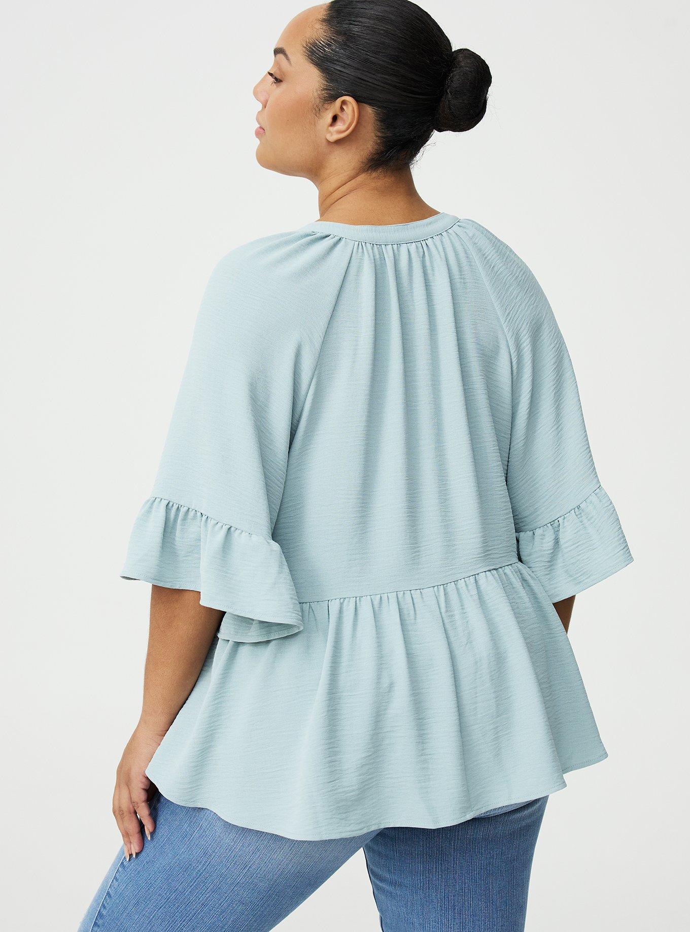 Raglan Ruffle Peplum Top, GRAY MIST, alternate