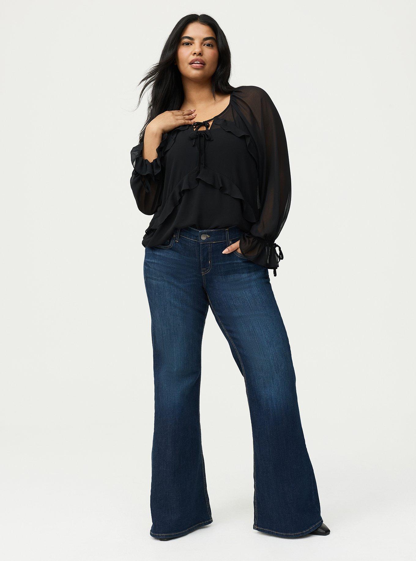 Raglan Ruffle Blouse, DEEP BLACK, alternate