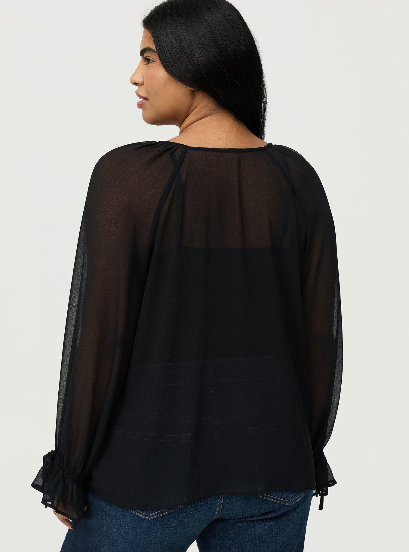 Raglan Ruffle Blouse, DEEP BLACK, alternate