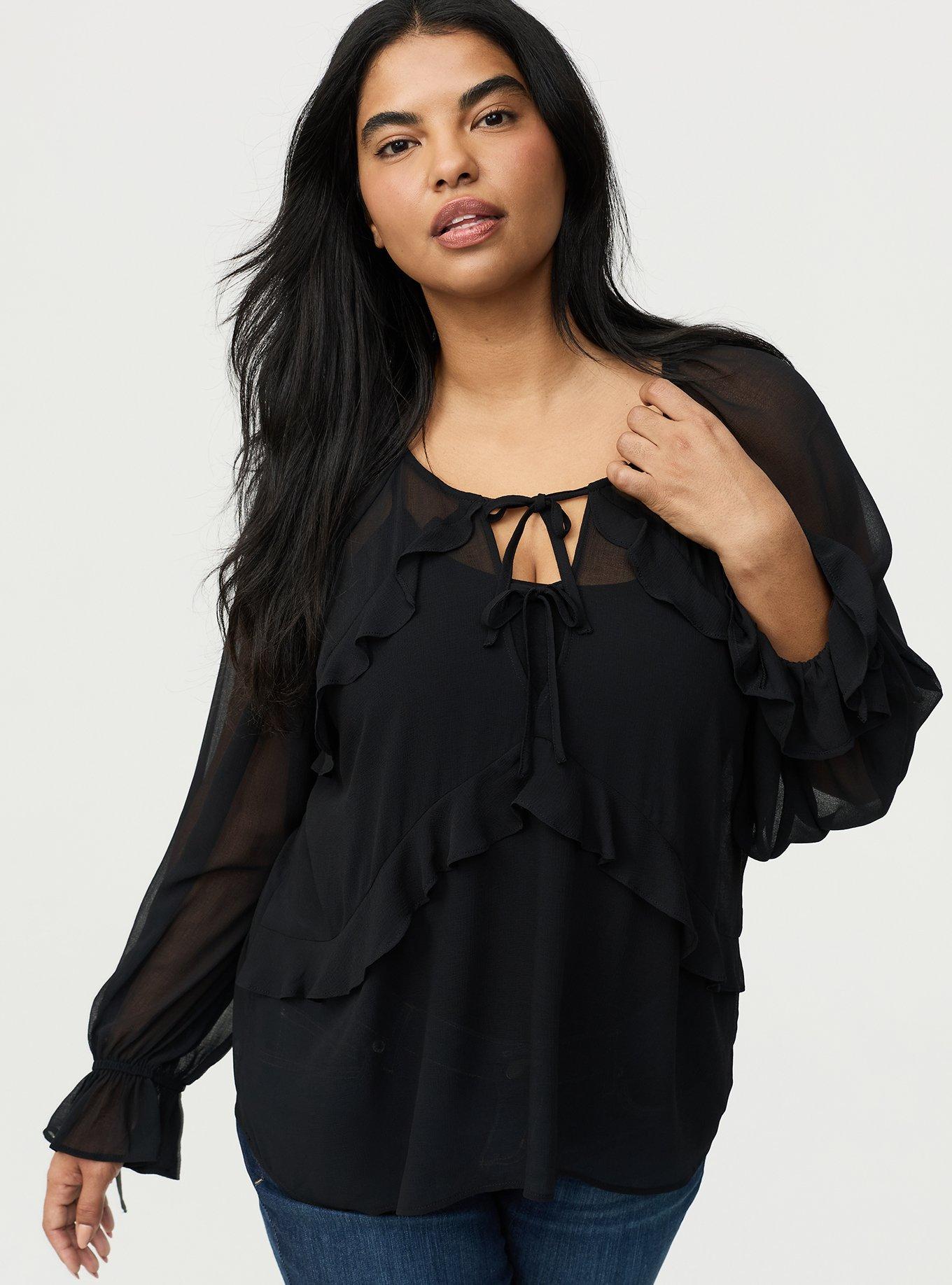 Raglan Ruffle Blouse, DEEP BLACK, alternate