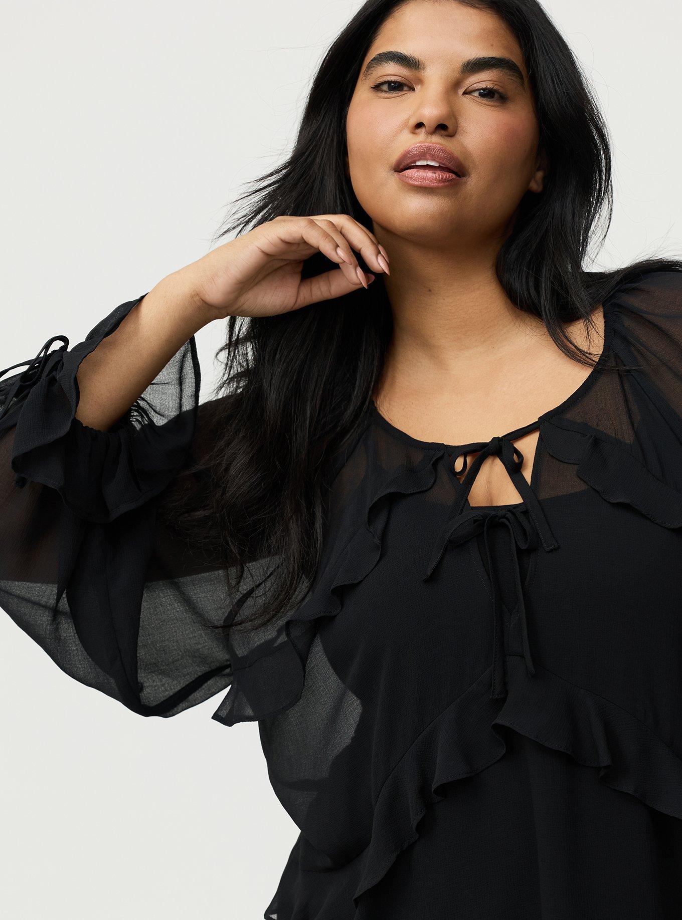 Raglan Ruffle Blouse, DEEP BLACK, alternate