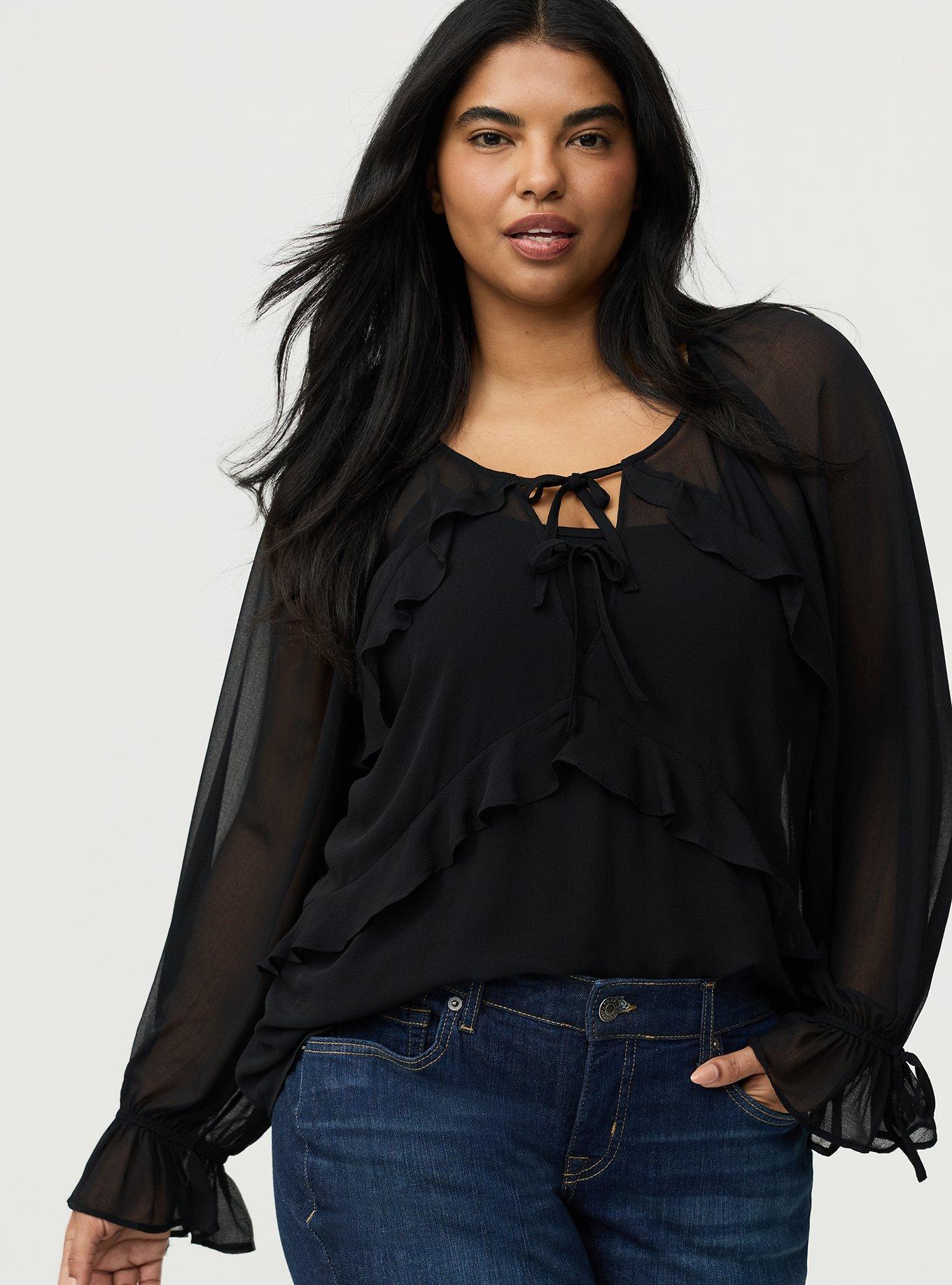 Raglan Ruffle Blouse, DEEP BLACK, alternate